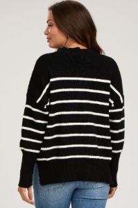 Black Striped Drop Shoulder Maternity Sweater sold by Pinkblush