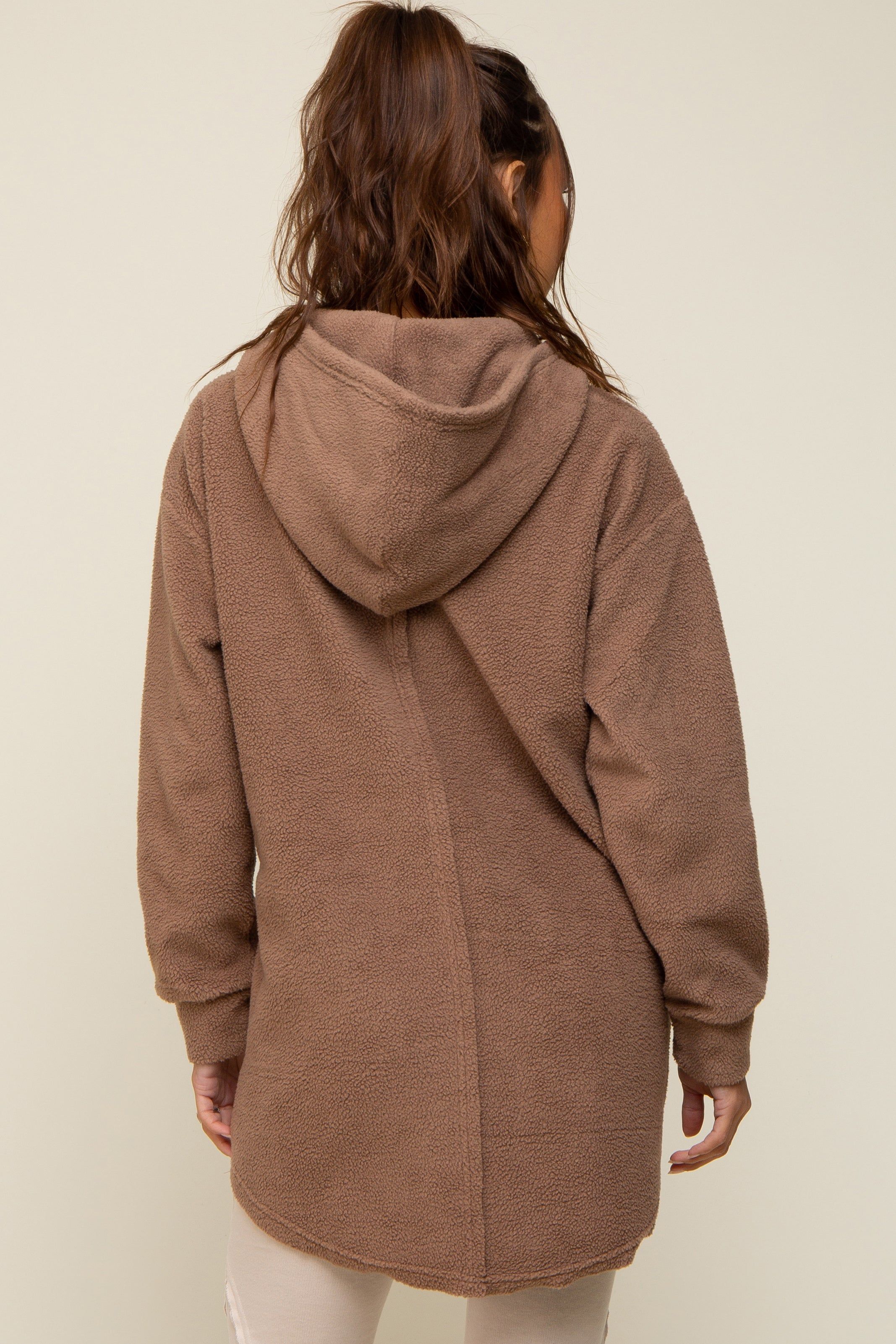 Mocha Fleece Hooded Long Maternity Sweater sold by Pinkblush product image thumbnail 4