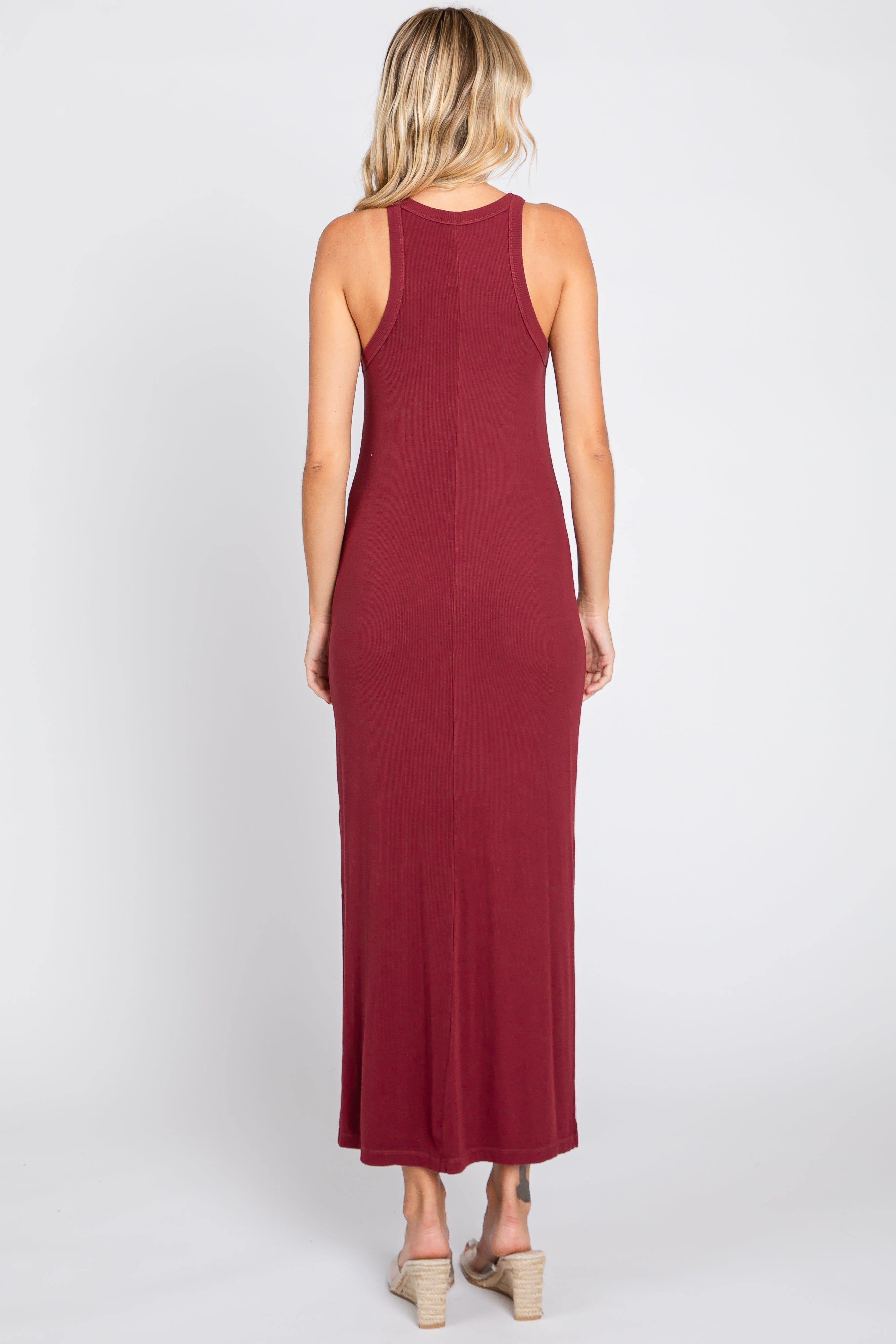 Burgundy Sleeveless Ribbed Side Slit Maxi Dress sold by Pinkblush product image thumbnail 3