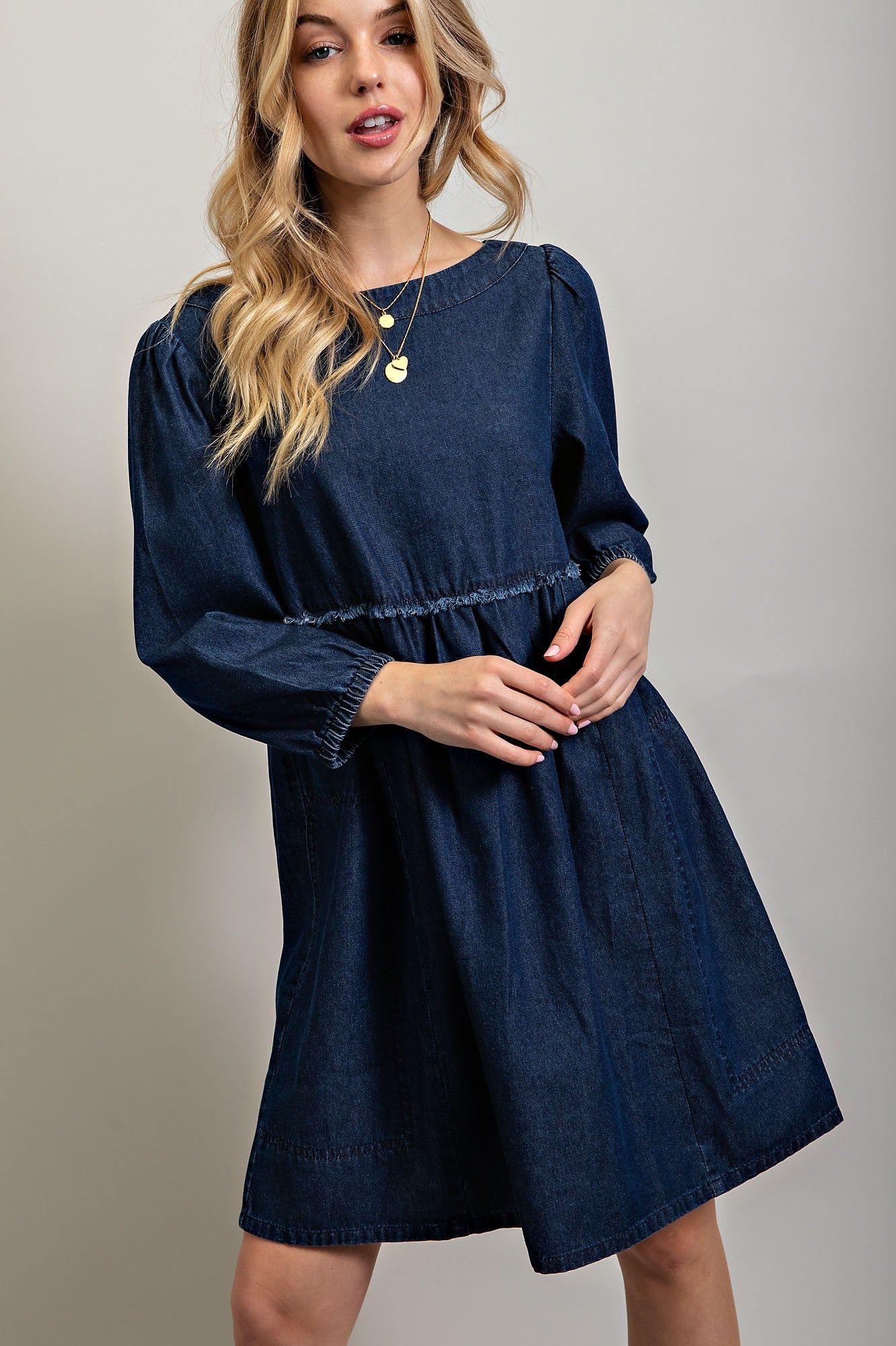 Dark Denim Obsessed Babydoll Denim Mini Dress sold by Pinkblush product image thumbnail 2