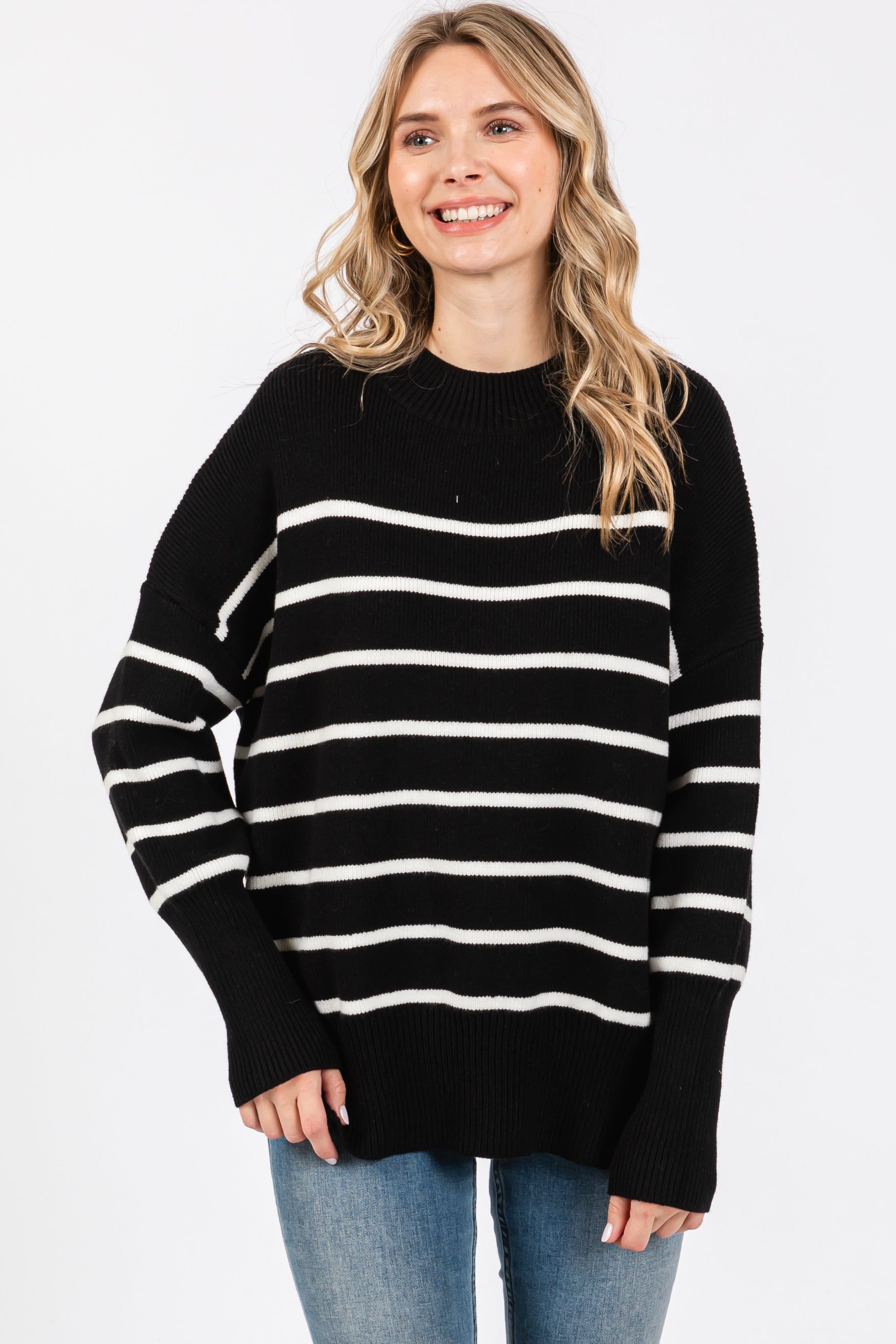 Black Striped Drop Shoulder Maternity Sweater sold by Pinkblush product image thumbnail 5