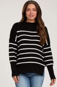 Black Striped Drop Shoulder Maternity Sweater sold by Pinkblush