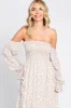 Cream Floral Square Neck Smocked Long Sleeve Maxi Dress sold by Pinkblush