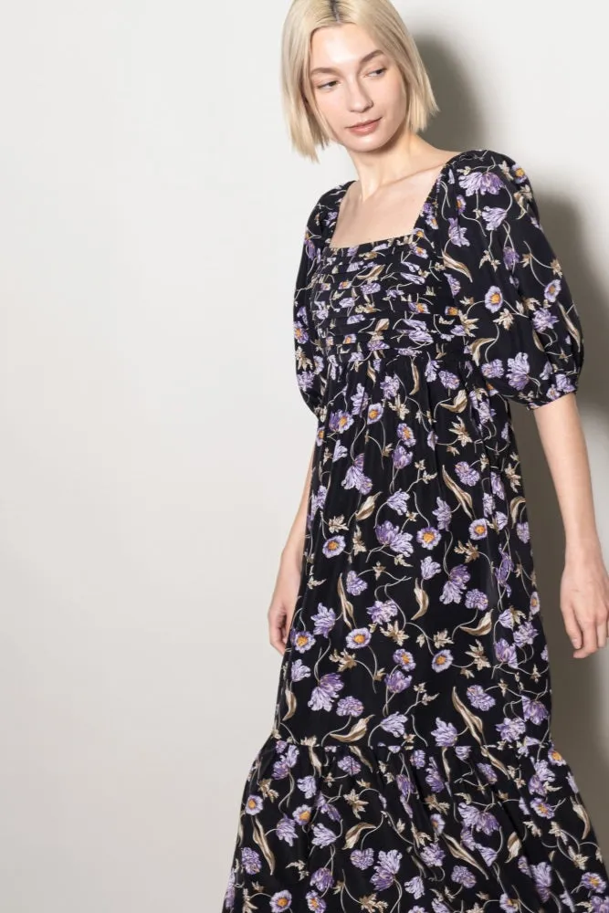 Black Floral Pleated Bodice 3/4 Sleeve Midi Dress sold by Pinkblush product image thumbnail 2