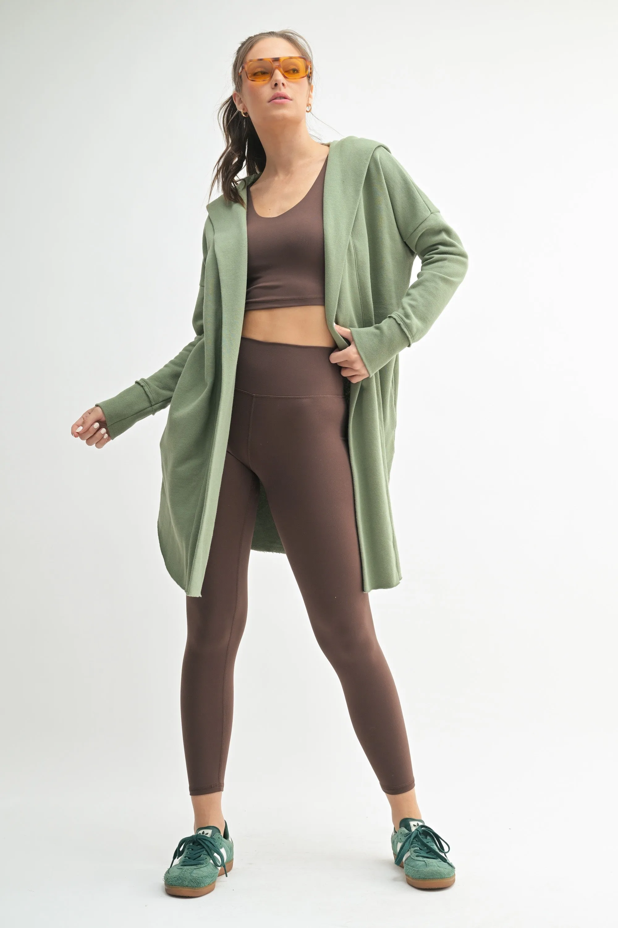 Light Olive Hooded Long Cardigan sold by Pinkblush