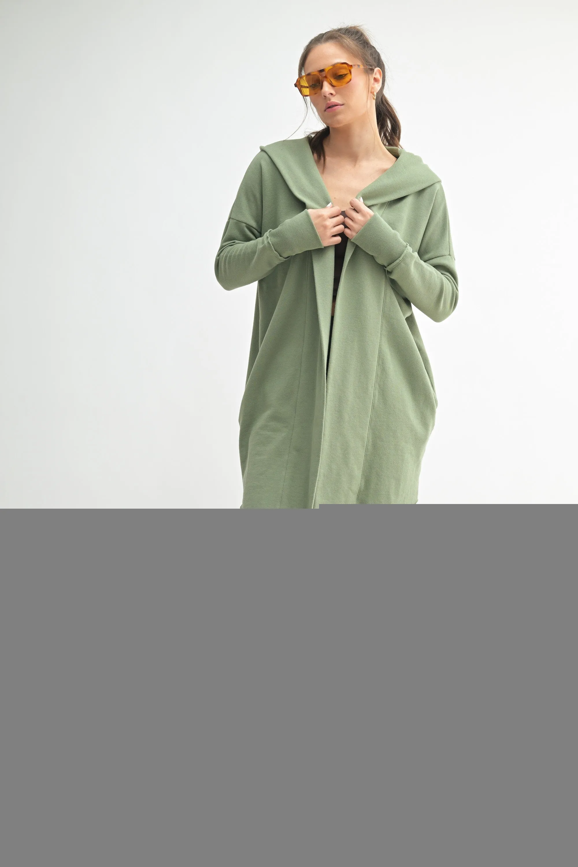 Light Olive Hooded Long Cardigan sold by Pinkblush product image thumbnail 2