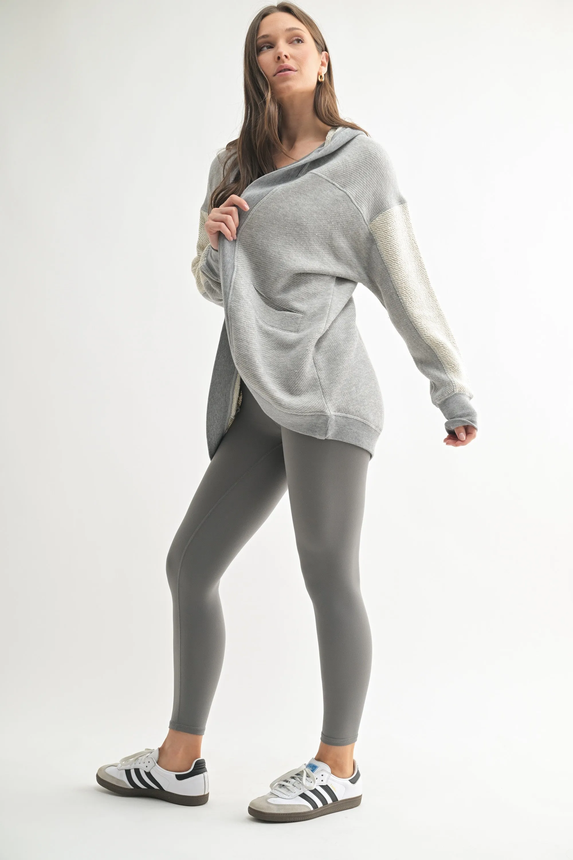 Heather Grey Terry Relaxed Fit Hooded Cardigan sold by Pinkblush product image thumbnail 5