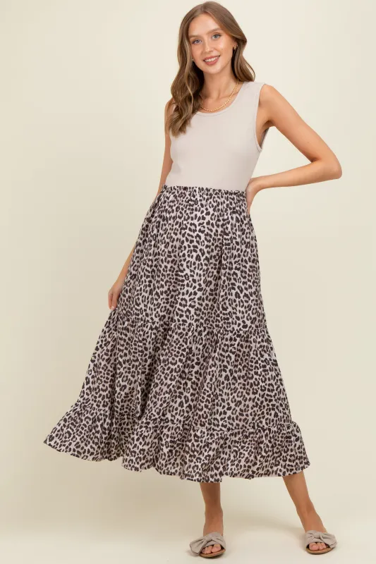 Taupe/Animal Print Mixed Maternity Maxi Dress sold by Pinkblush