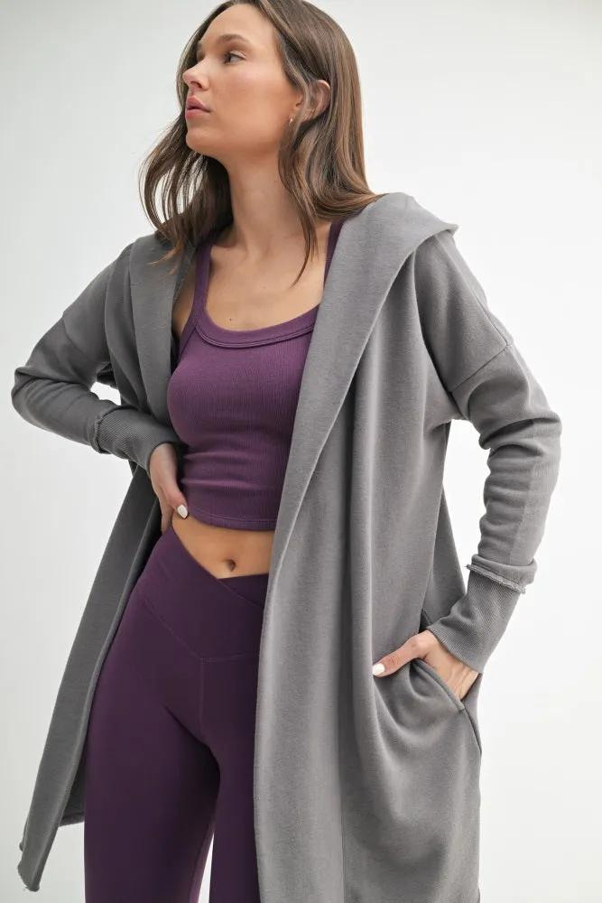 Grey Hooded Long Cardigan sold by Pinkblush