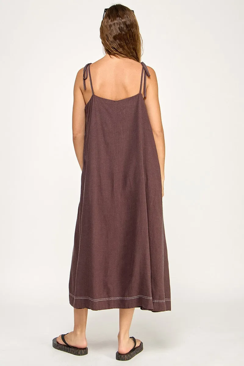 Brown Shoulder Tie Midi Dress sold by Pinkblush product image thumbnail 4