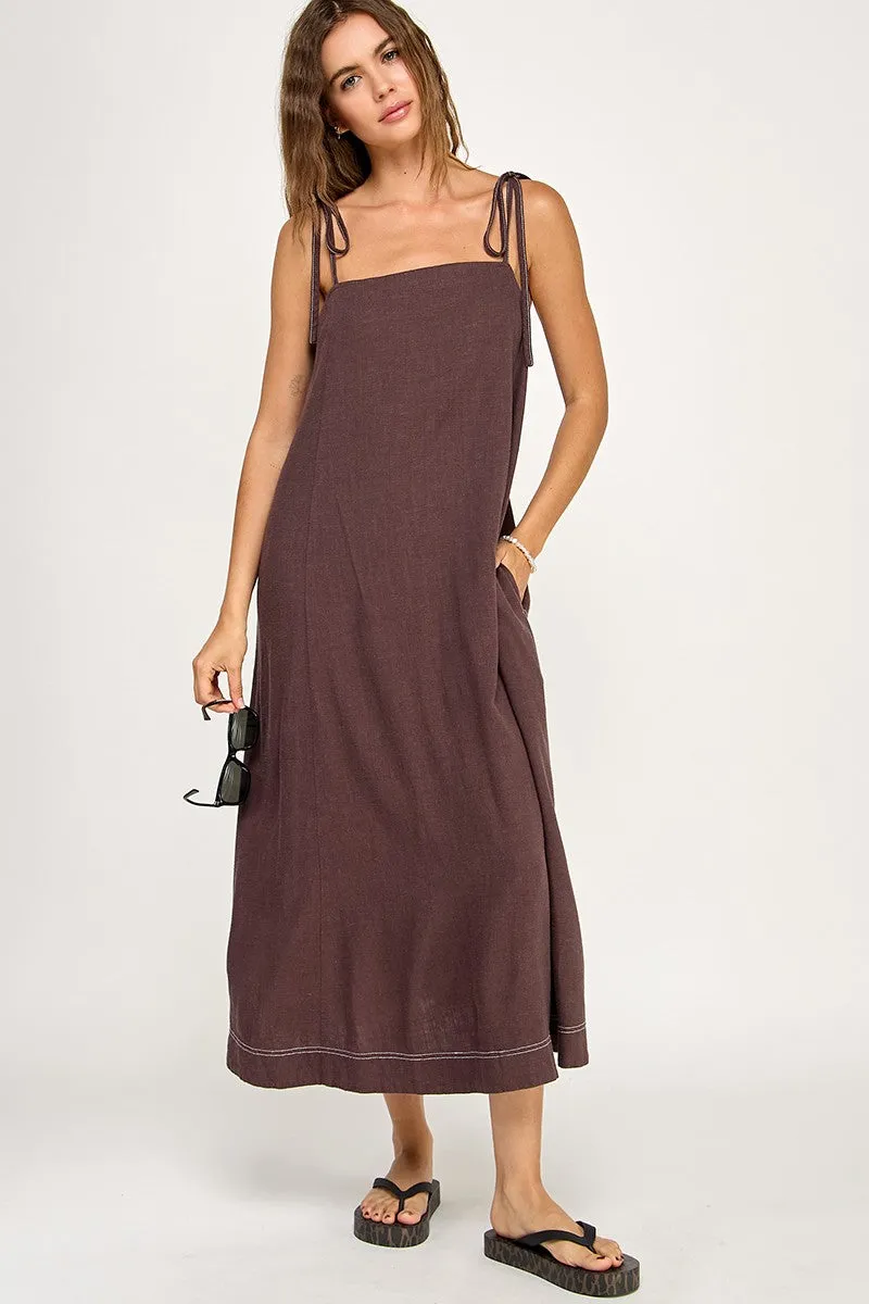 Brown Shoulder Tie Midi Dress sold by Pinkblush product image thumbnail 2