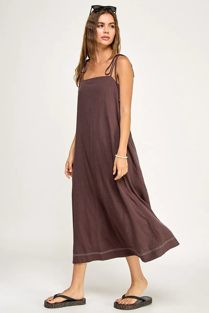 Brown Shoulder Tie Midi Dress sold by Pinkblush product image thumbnail 3