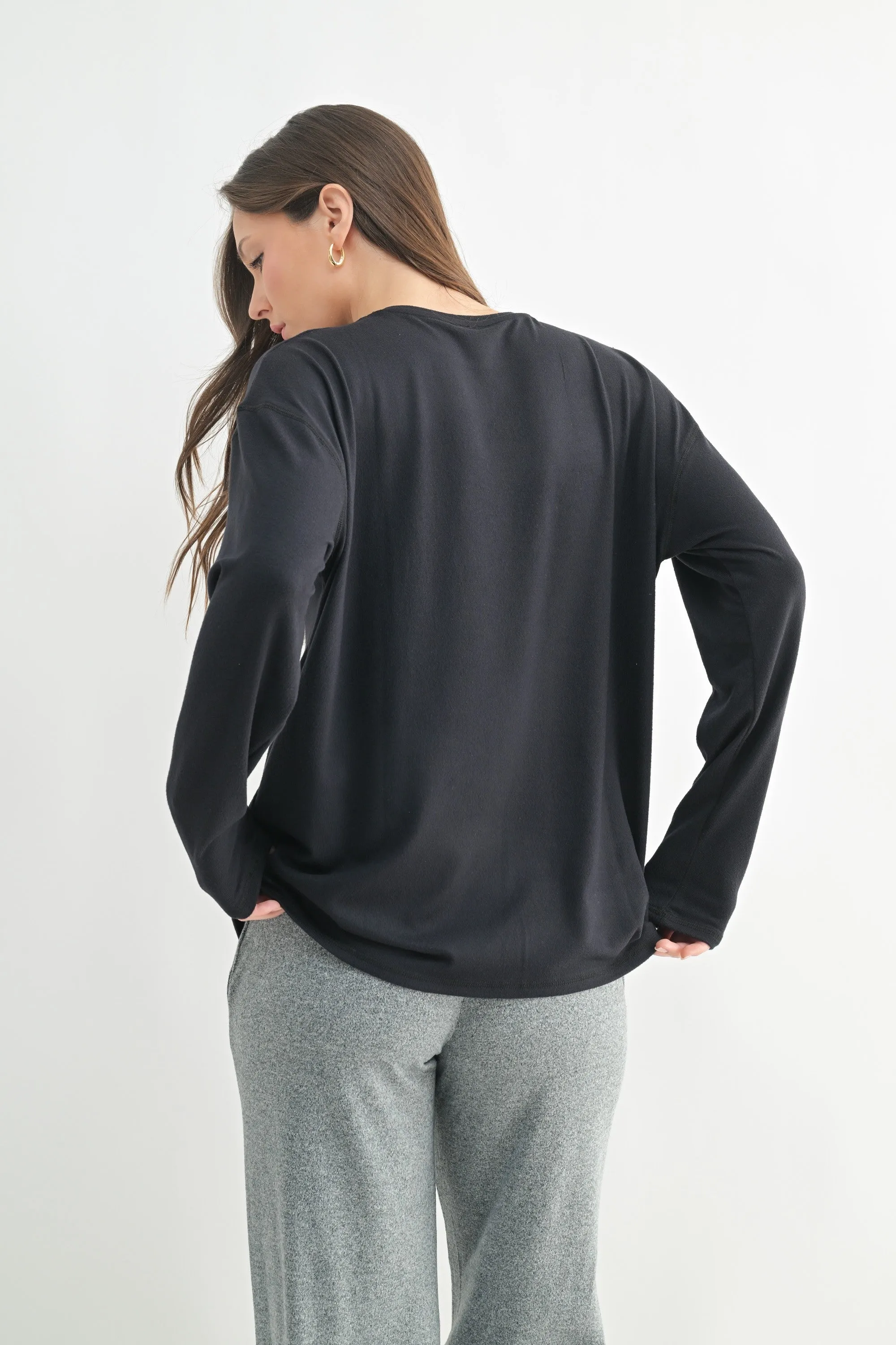 Black Relaxed Fit Long Sleeve Top sold by Pinkblush product image thumbnail 2