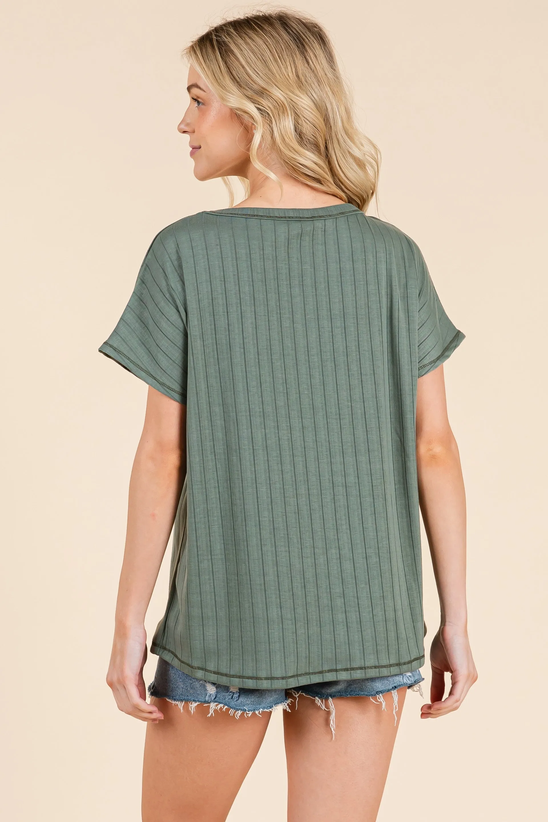 Olive Ribbed Relaxed Tee sold by Pinkblush product image thumbnail 4