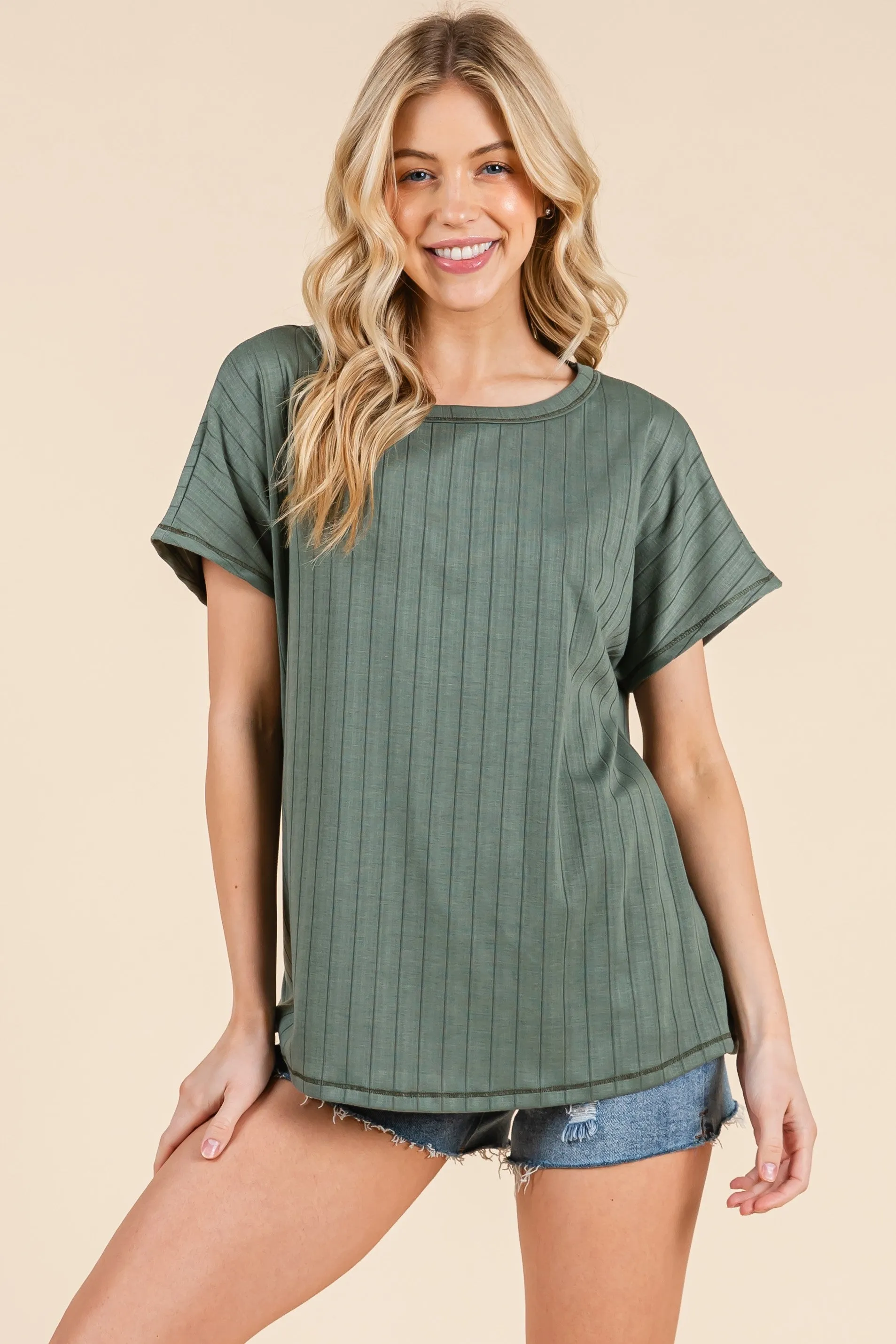 Olive Ribbed Relaxed Tee sold by Pinkblush product image thumbnail 2