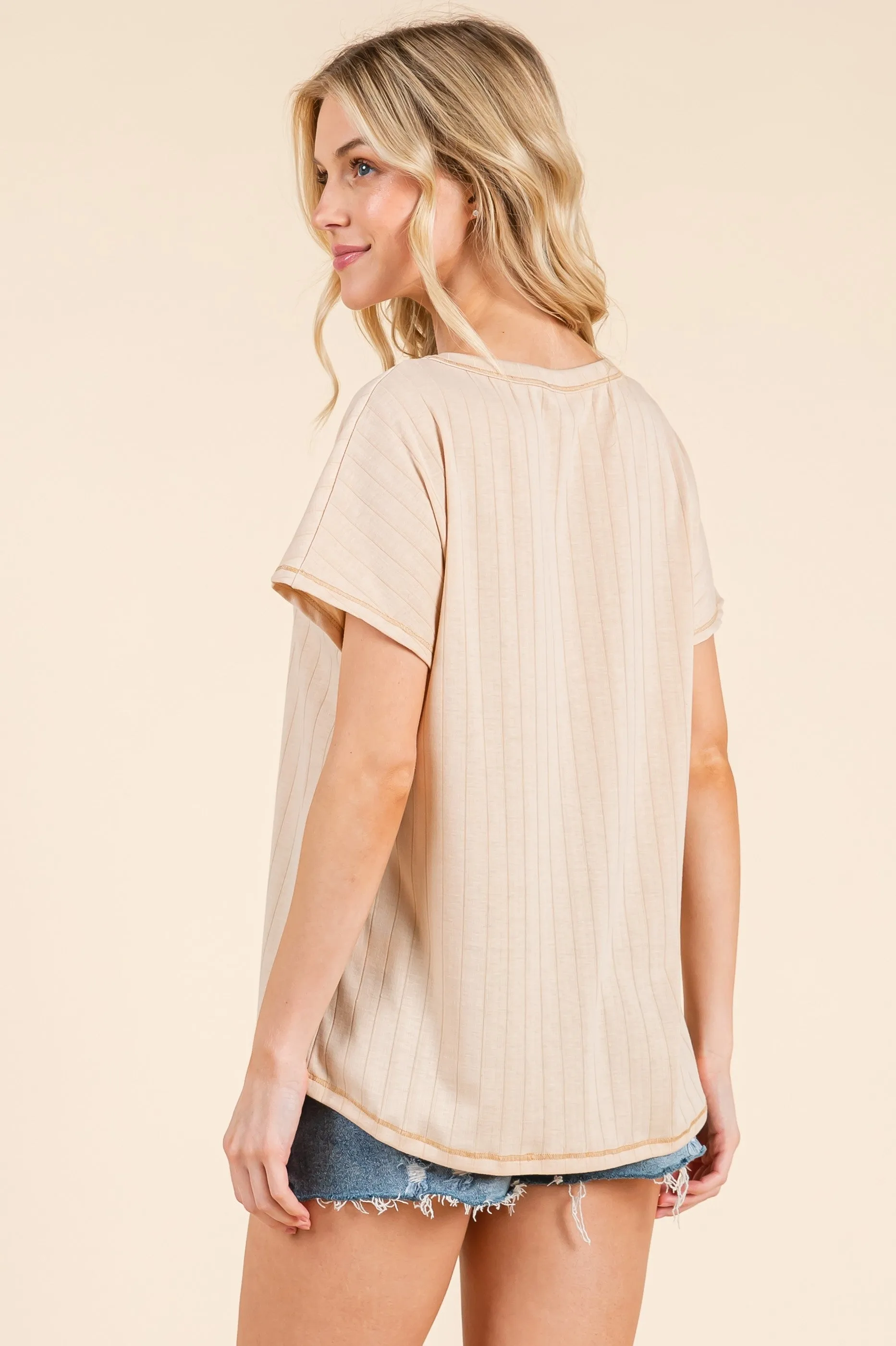 Beige Ribbed Relaxed Tee sold by Pinkblush product image thumbnail 4
