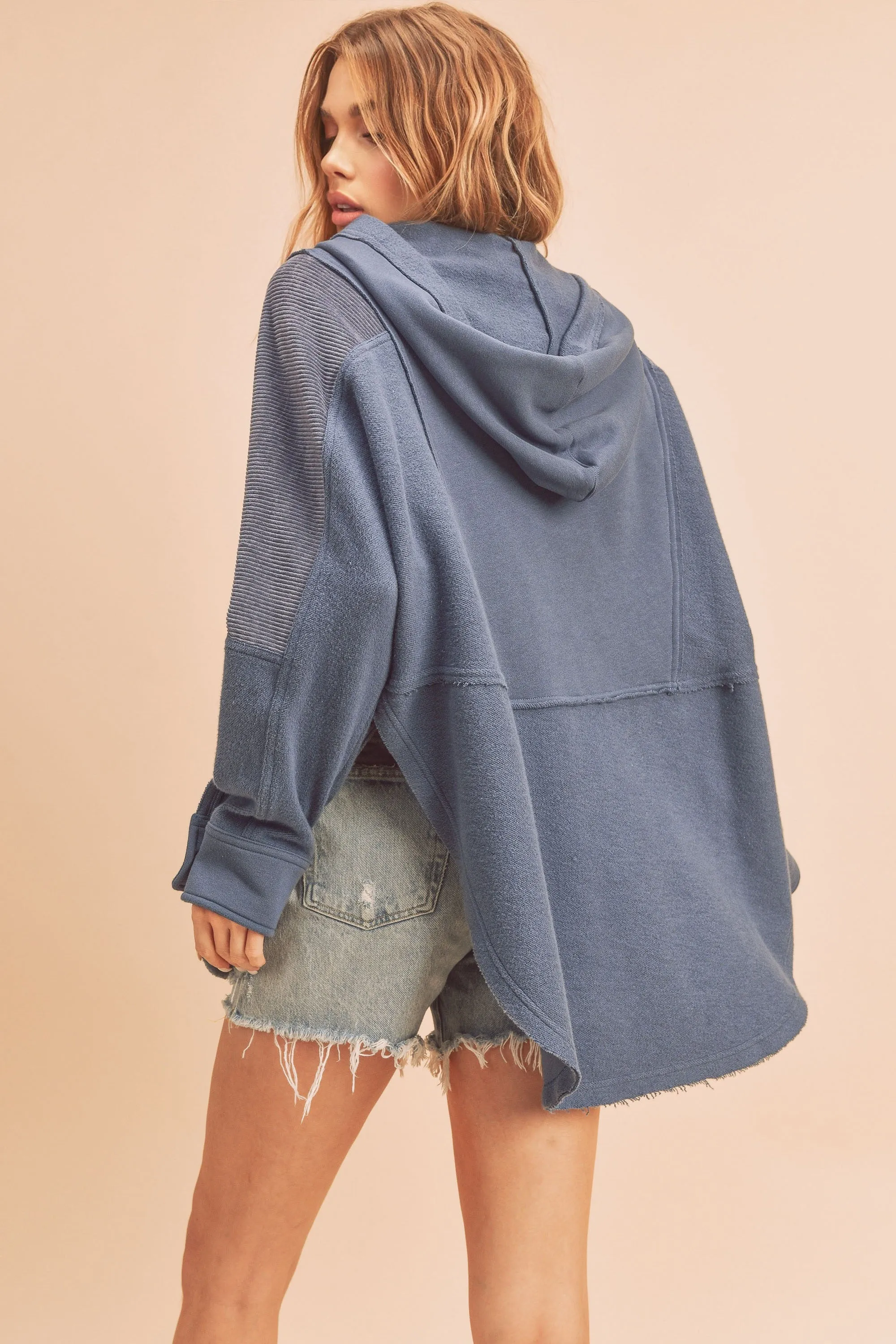Blue Corduroy Contrast Oversized Hoodie sold by Pinkblush product image thumbnail 2