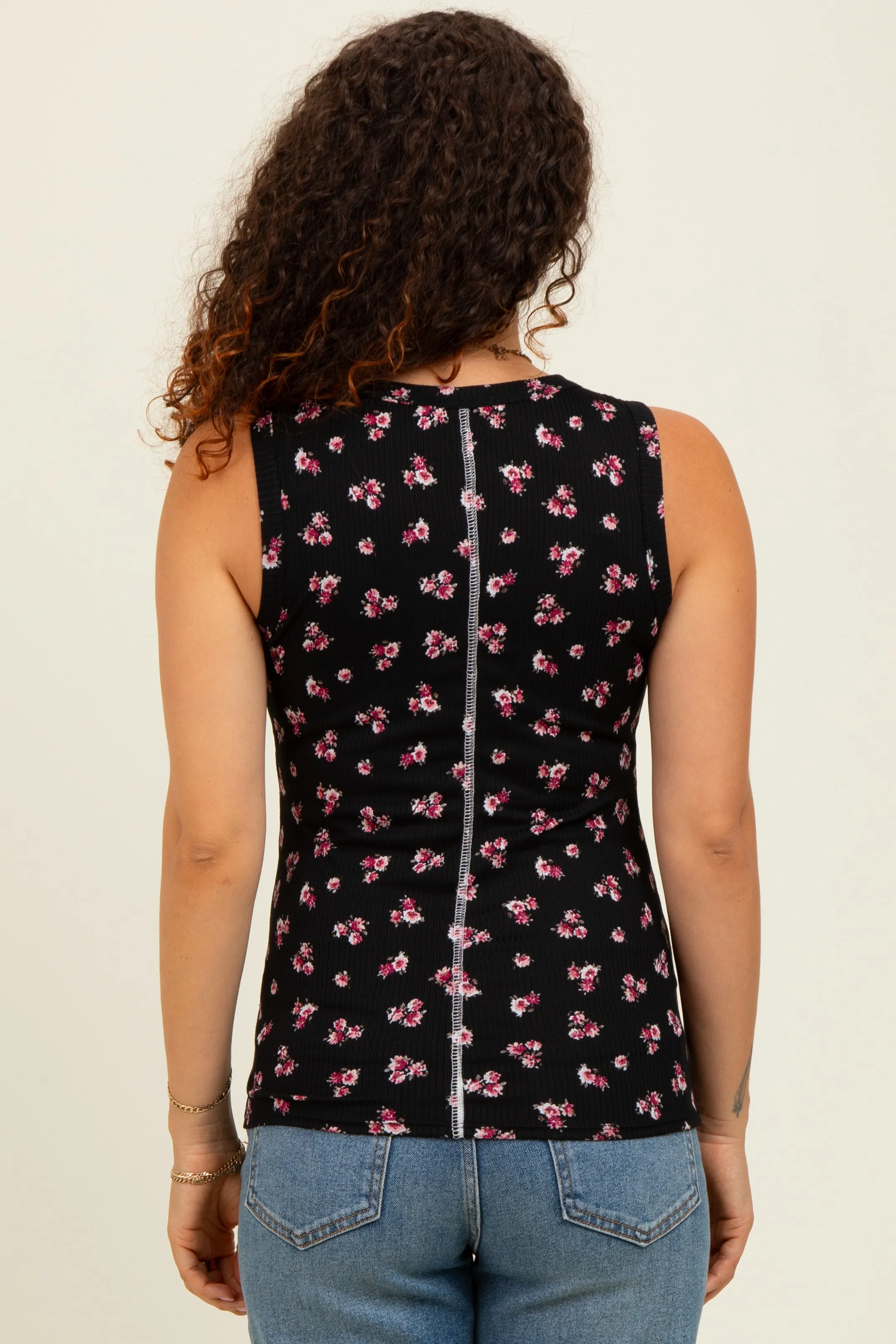 Black Floral Ribbed Maternity Tank Top sold by Pinkblush product image thumbnail 3