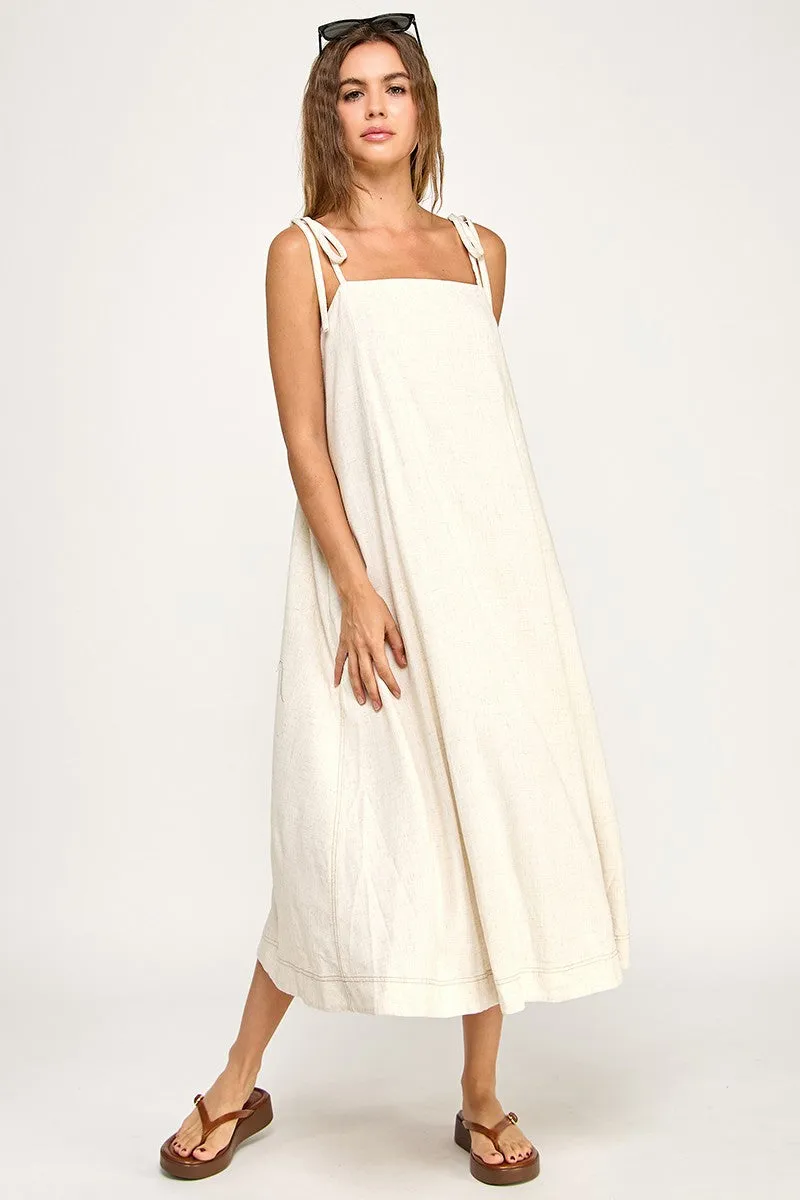 Ivory Shoulder Tie Midi Dress sold by Pinkblush
