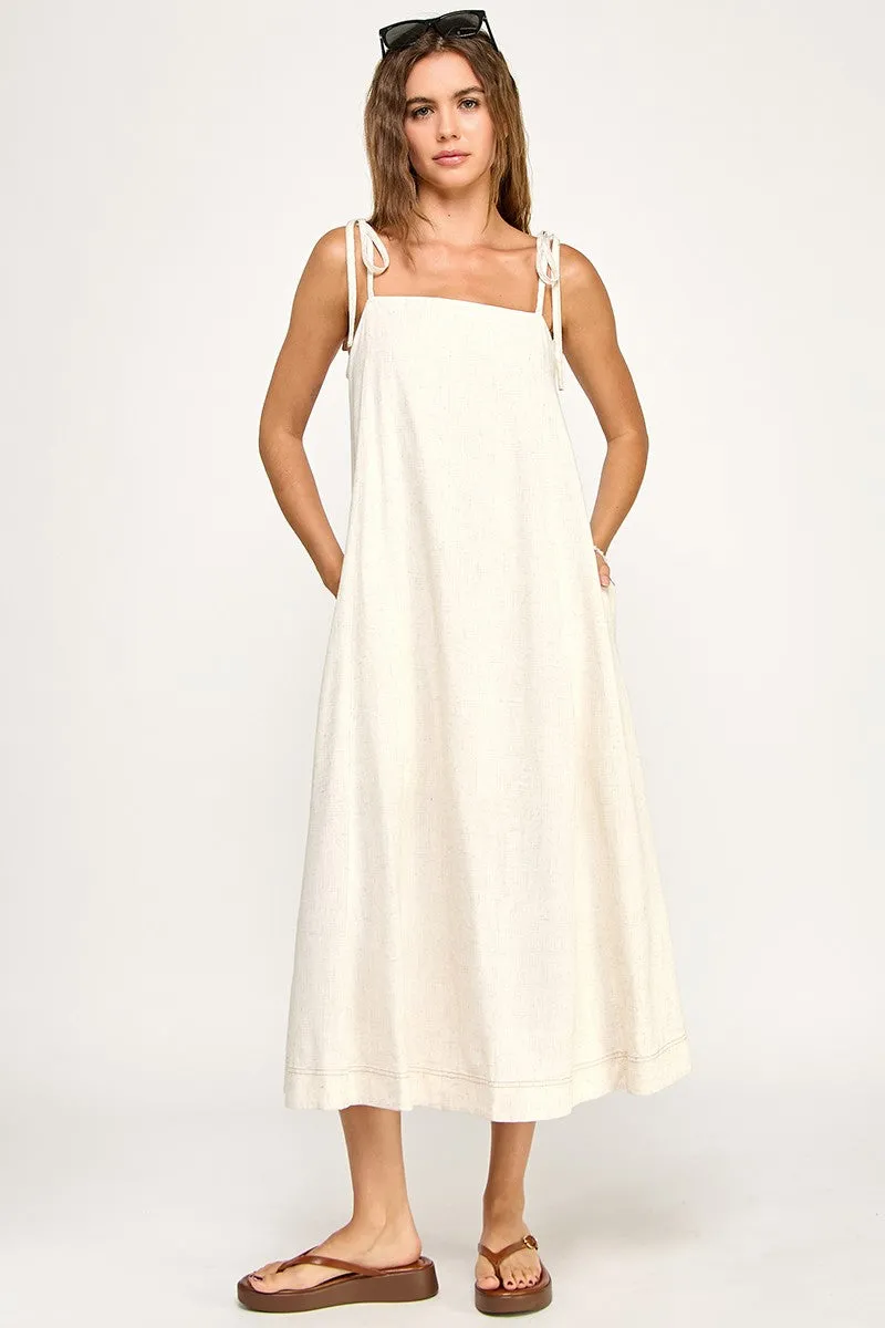 Ivory Shoulder Tie Midi Dress sold by Pinkblush product image thumbnail 2
