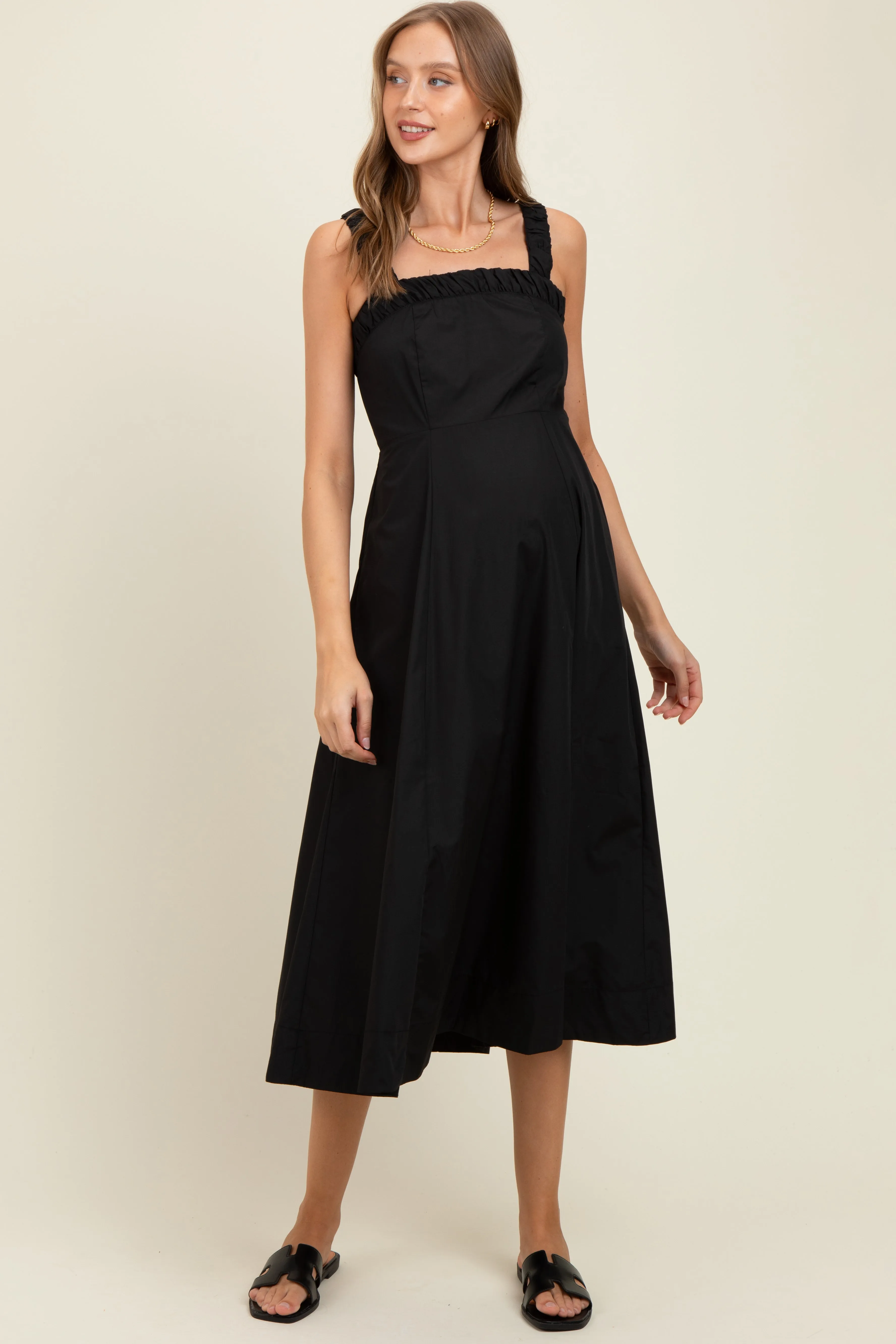 Black Back Bow Tie Detail Sleeveless Maternity Midi Dress sold by Pinkblush