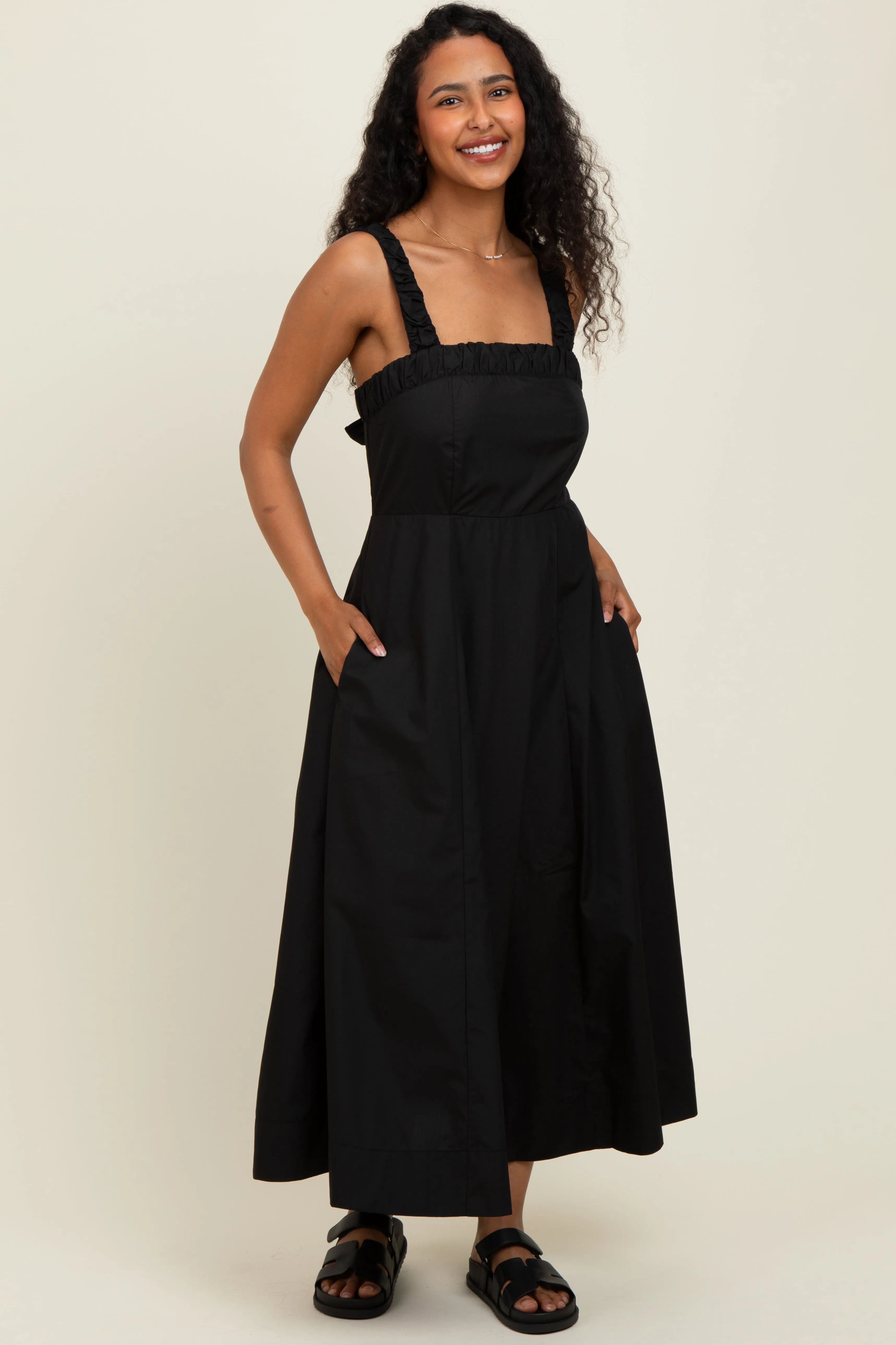 Black Back Bow Tie Detail Sleeveless Maternity Midi Dress sold by Pinkblush product image thumbnail 5