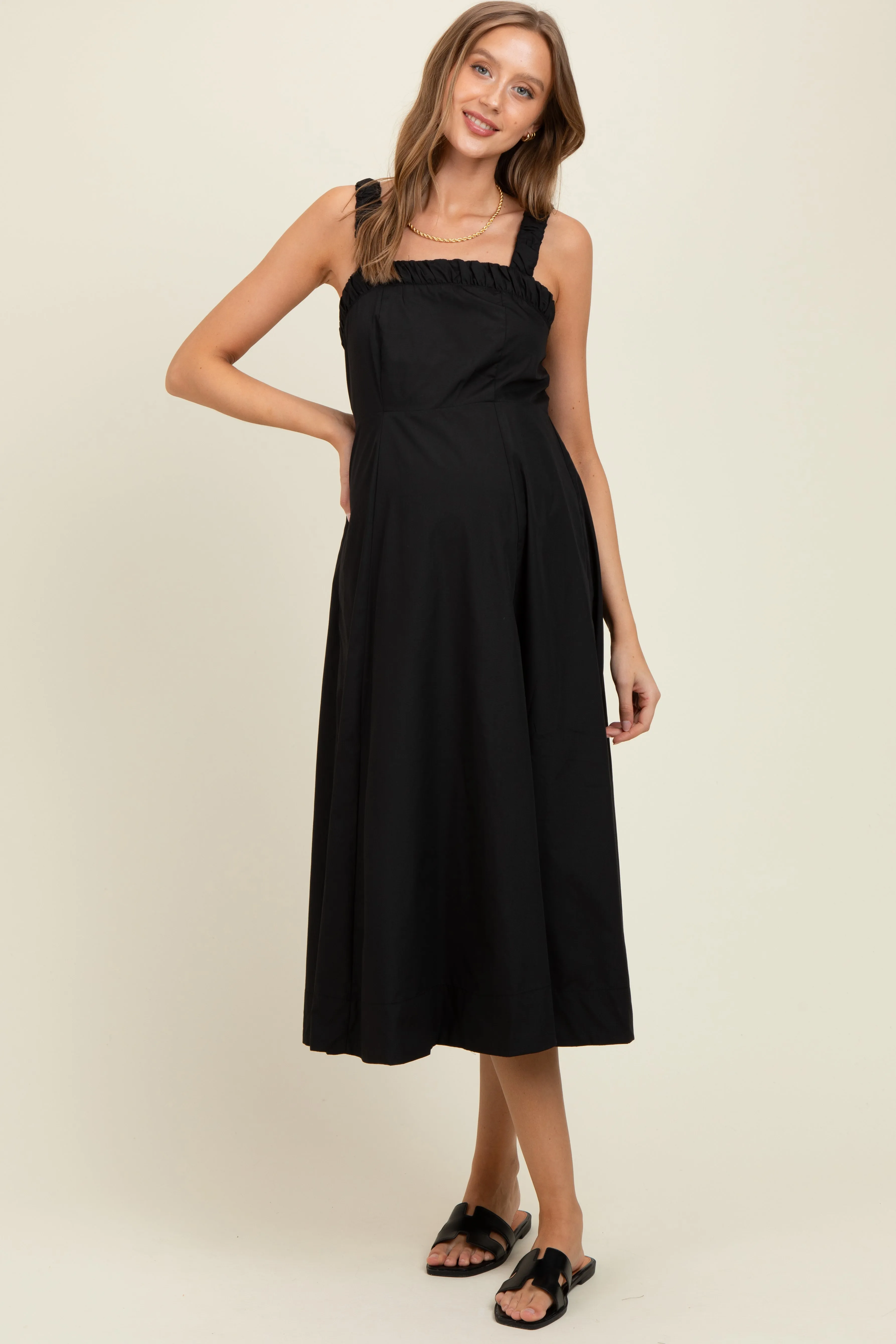 Black Back Bow Tie Detail Sleeveless Maternity Midi Dress sold by Pinkblush product image thumbnail 2