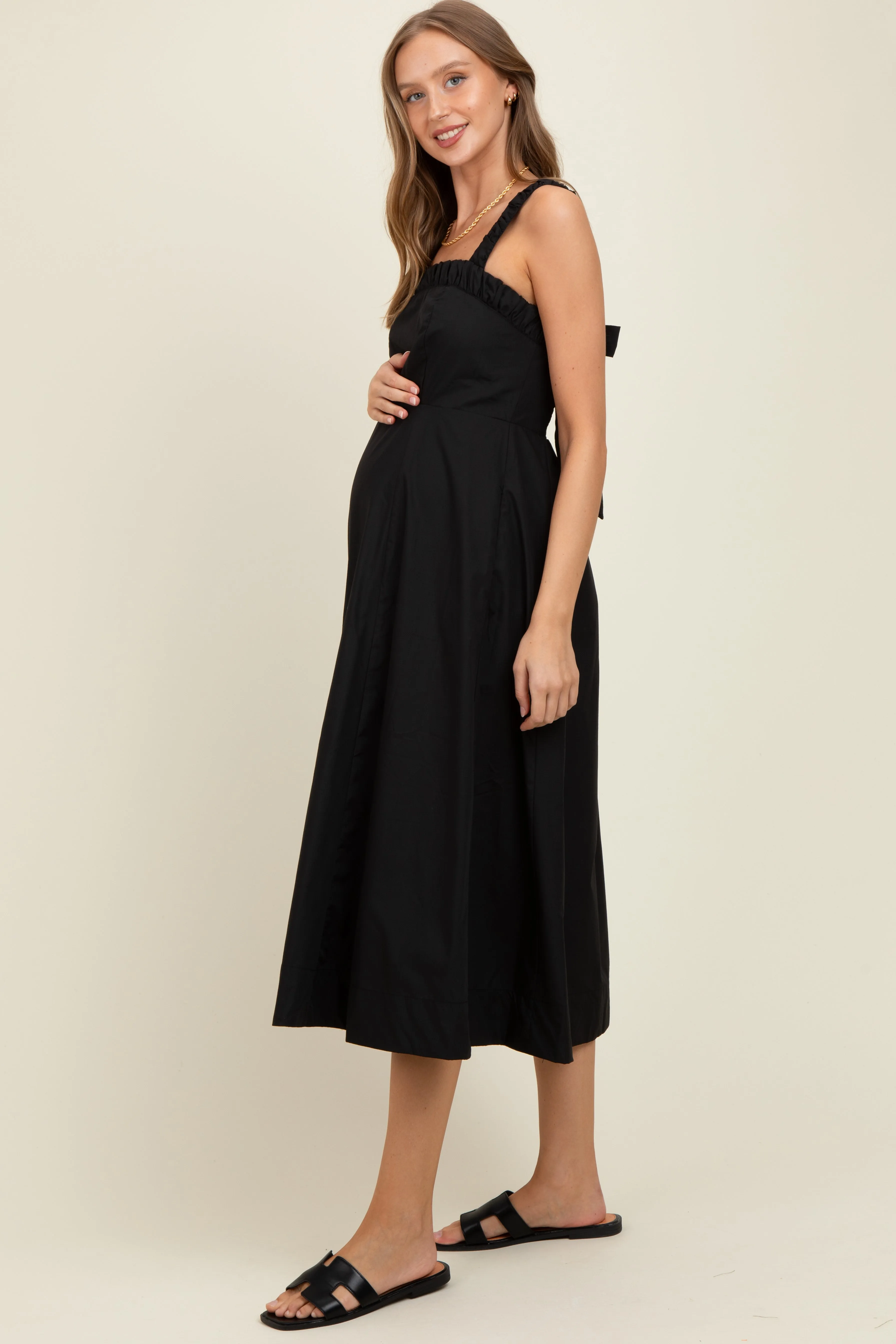 Black Back Bow Tie Detail Sleeveless Maternity Midi Dress sold by Pinkblush product image thumbnail 3