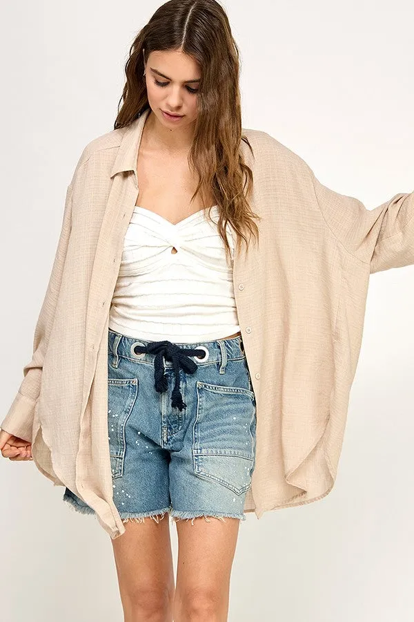 Light Beige Lightweight Sheer Button Down Blouse sold by Pinkblush product image thumbnail 3
