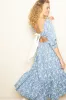 Blue Floral Back Cutout Ribbon Tie Maxi Dress sold by Pinkblush