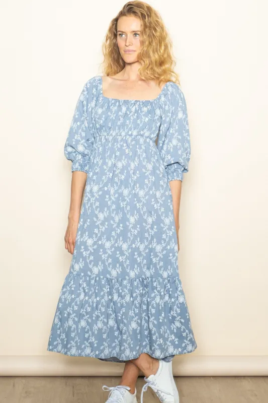 Blue Floral Back Cutout Ribbon Tie Maxi Dress sold by Pinkblush