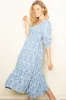 Blue Floral Back Cutout Ribbon Tie Maxi Dress sold by Pinkblush