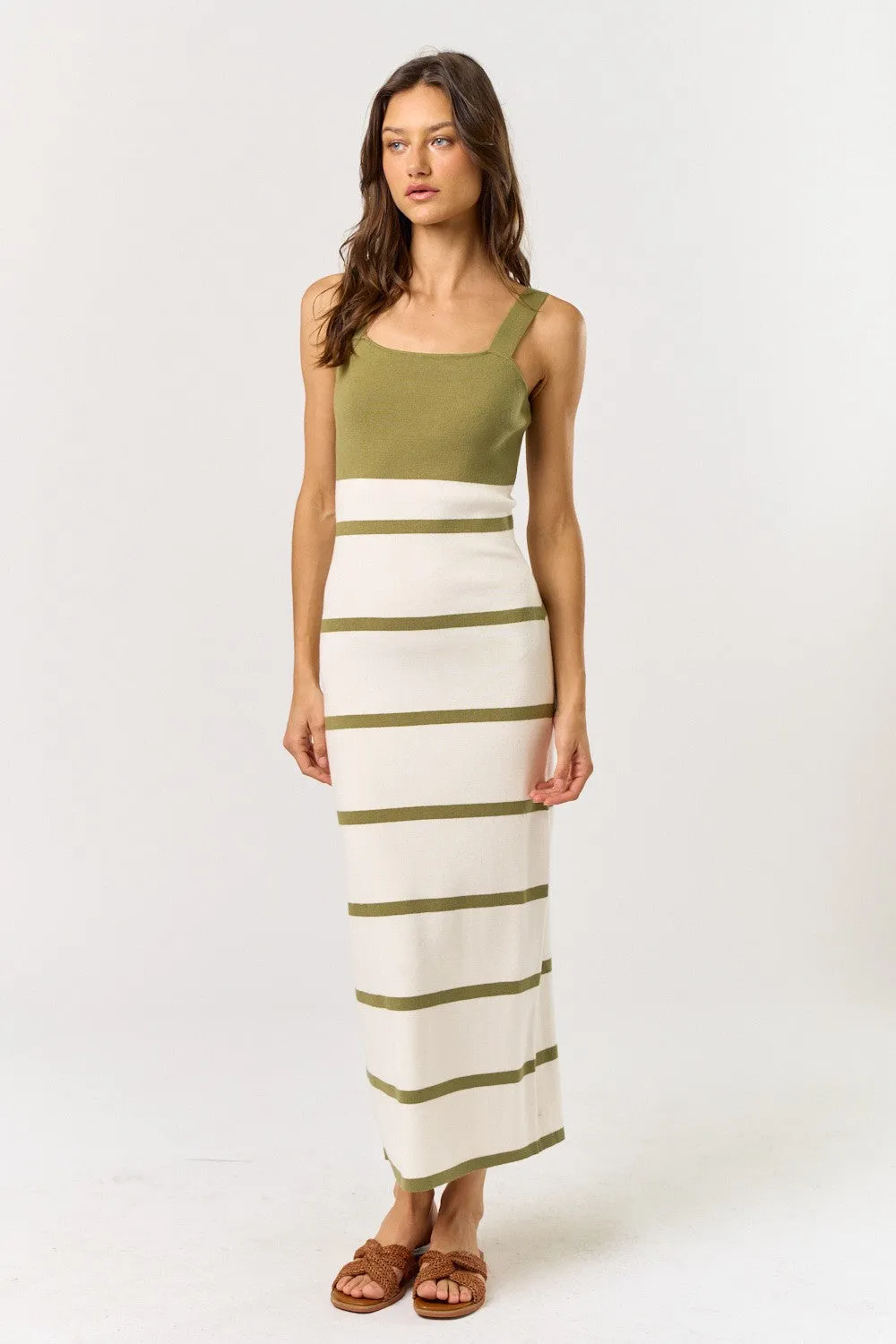 Olive Colorblock Striped Sleeveless Maxi Dress sold by Pinkblush