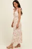 Cream Floral Shoulder Tie Deep V-Neck Tiered Maxi Dress sold by Pinkblush