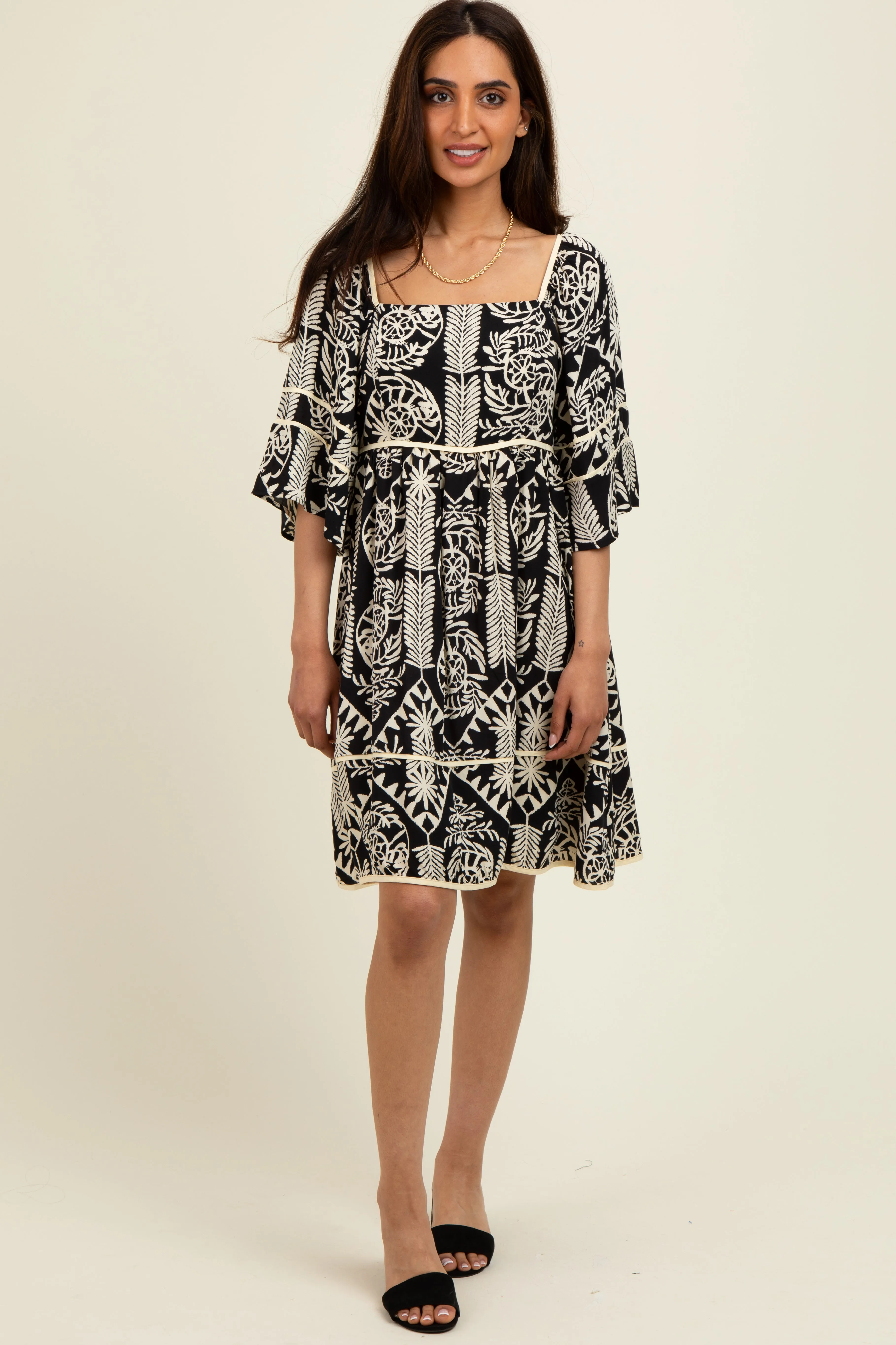 Black Printed Tie Back Contrast Trim Dress sold by Pinkblush