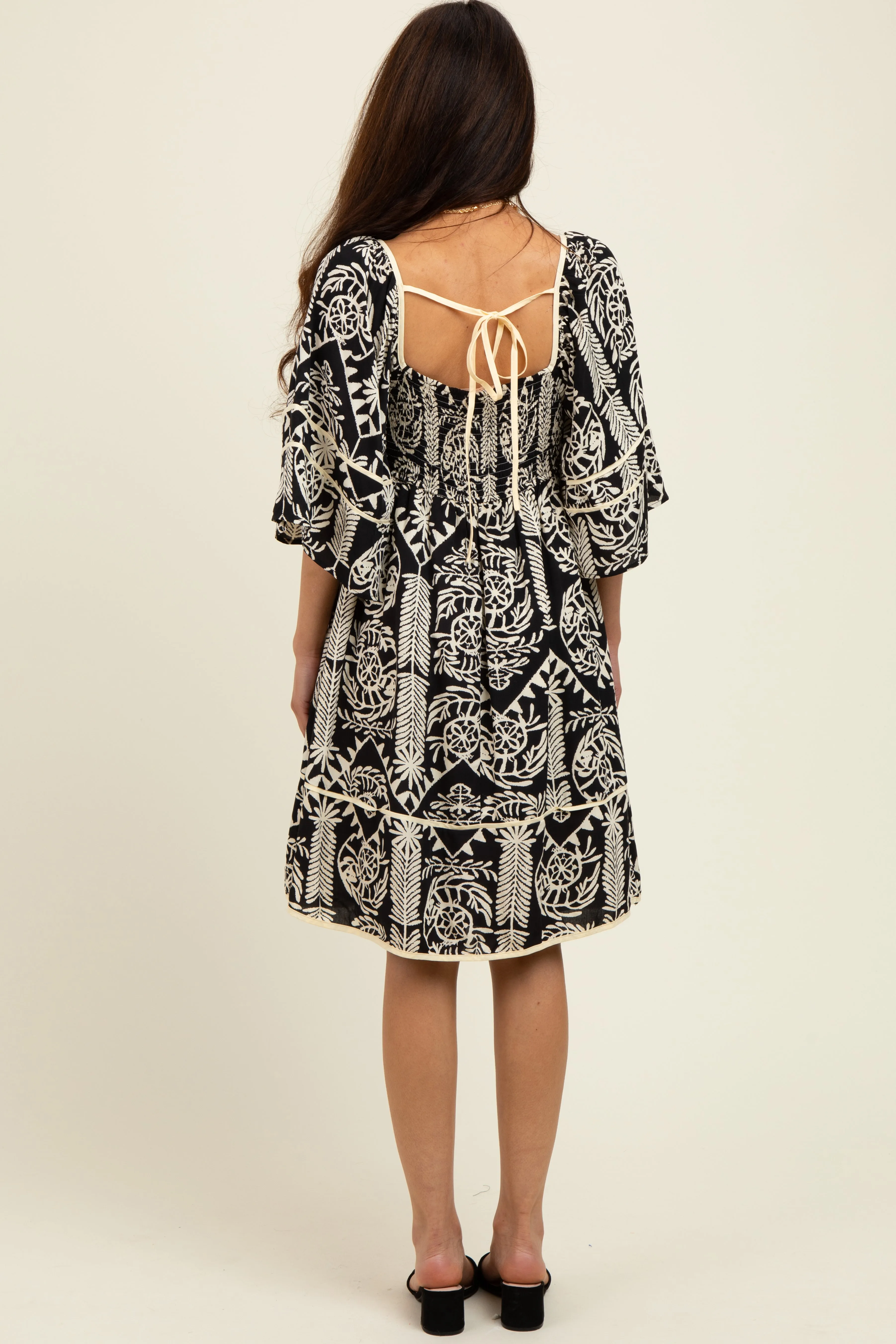 Black Printed Tie Back Contrast Trim Dress sold by Pinkblush product image thumbnail 2