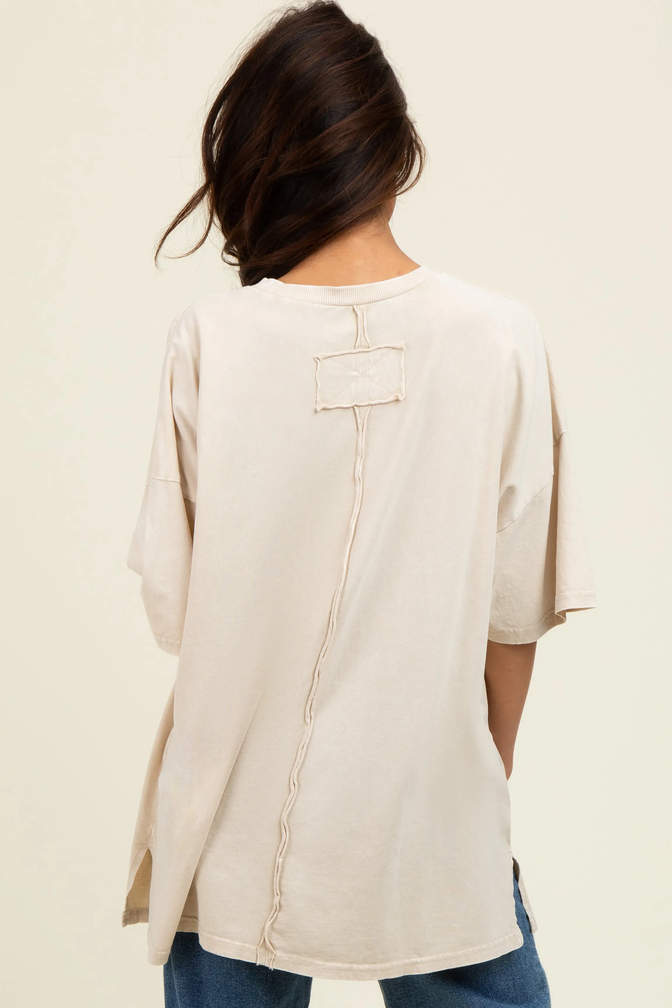 Light Beige Mineral Wash Crochet Pocket Top sold by Pinkblush product image thumbnail 3