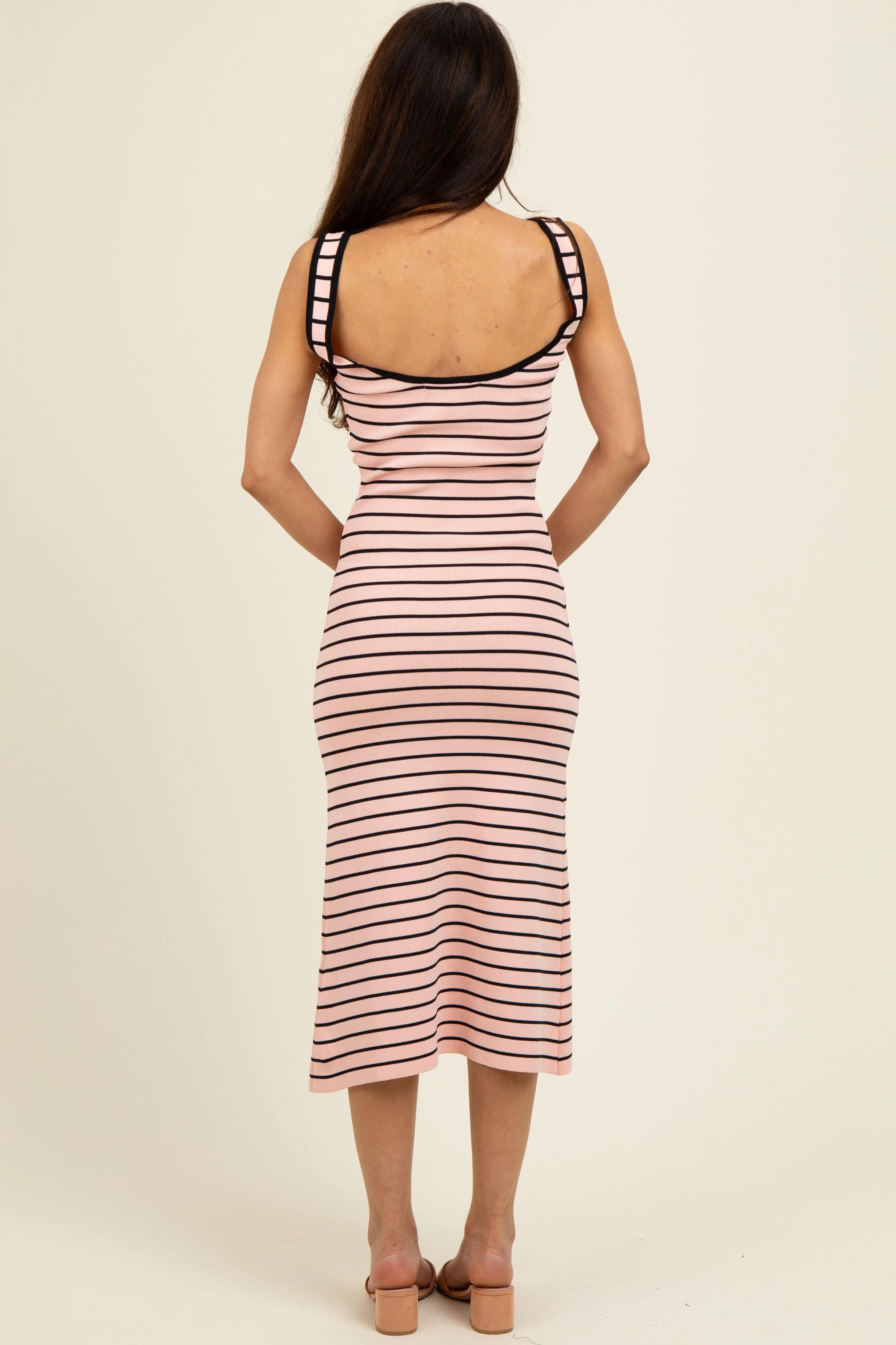 Light Pink Striped Knit Square Neck Midi Dress sold by Pinkblush product image thumbnail 4