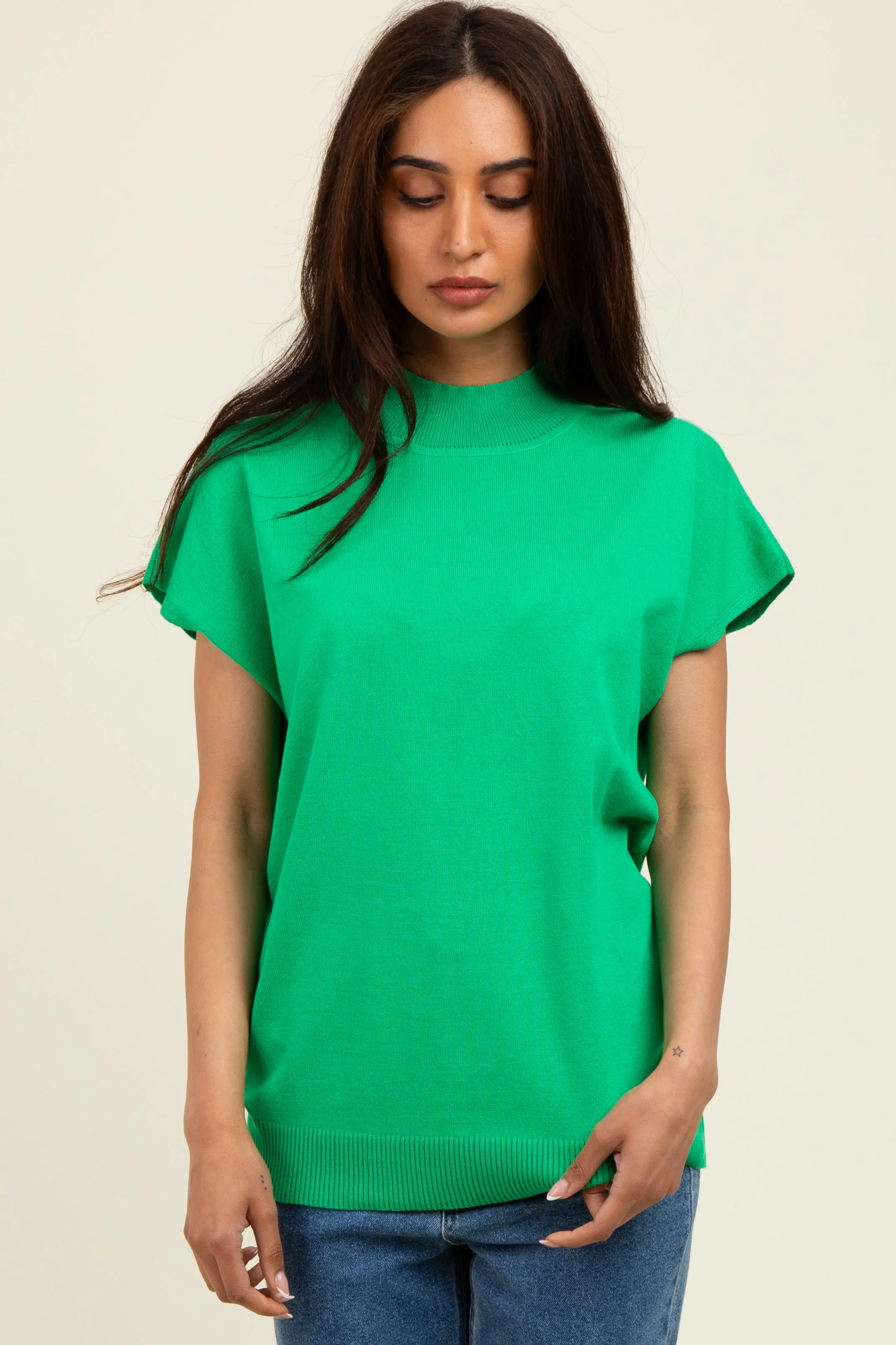 Green Mock Neck Knit Top sold by Pinkblush