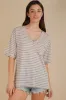 Grey Striped Oversized V-Neck Front Pocket Maternity T-Shirt sold by Pinkblush