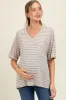 Grey Striped Oversized V-Neck Front Pocket Maternity T-Shirt sold by Pinkblush