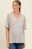 Grey Striped Oversized V-Neck Front Pocket Maternity T-Shirt sold by Pinkblush