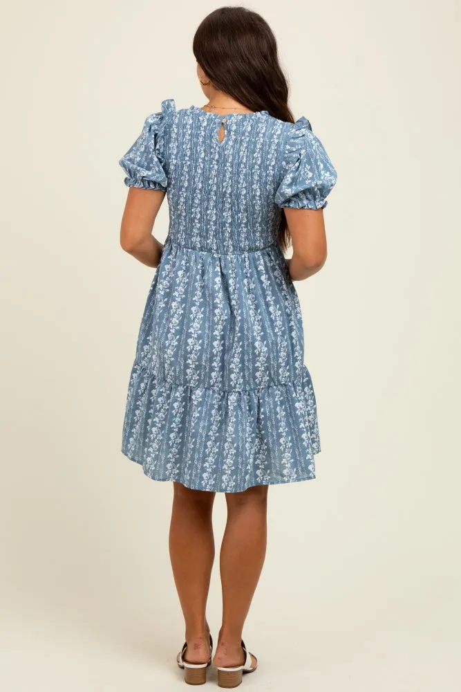 Blue Floral Smocked Ruffle Accent Maternity Dress sold by Pinkblush product image thumbnail 4