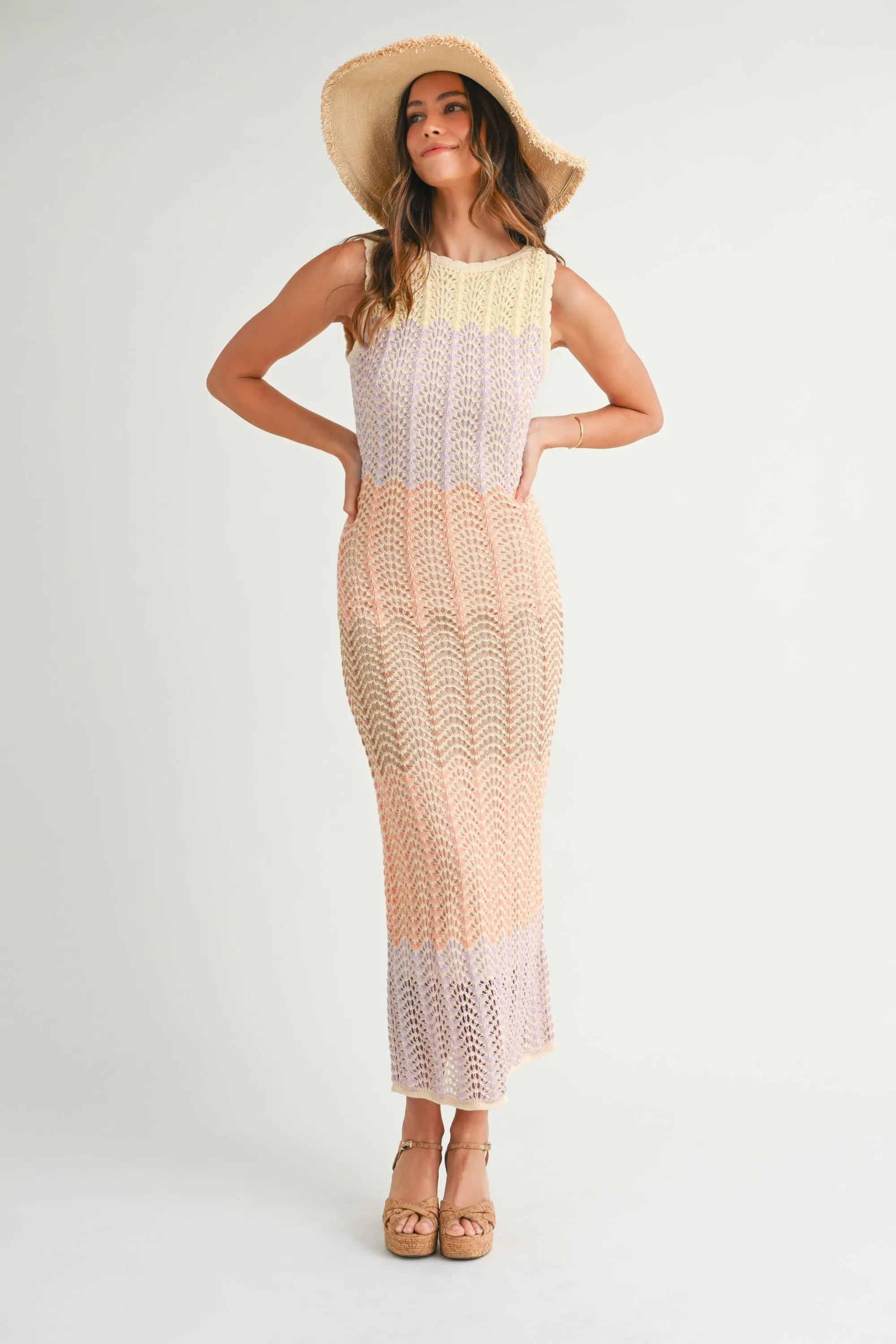 Peach Colorblock Crochet Knit Open Tie Back Maternity Maxi Dress sold by Pinkblush product image thumbnail 5
