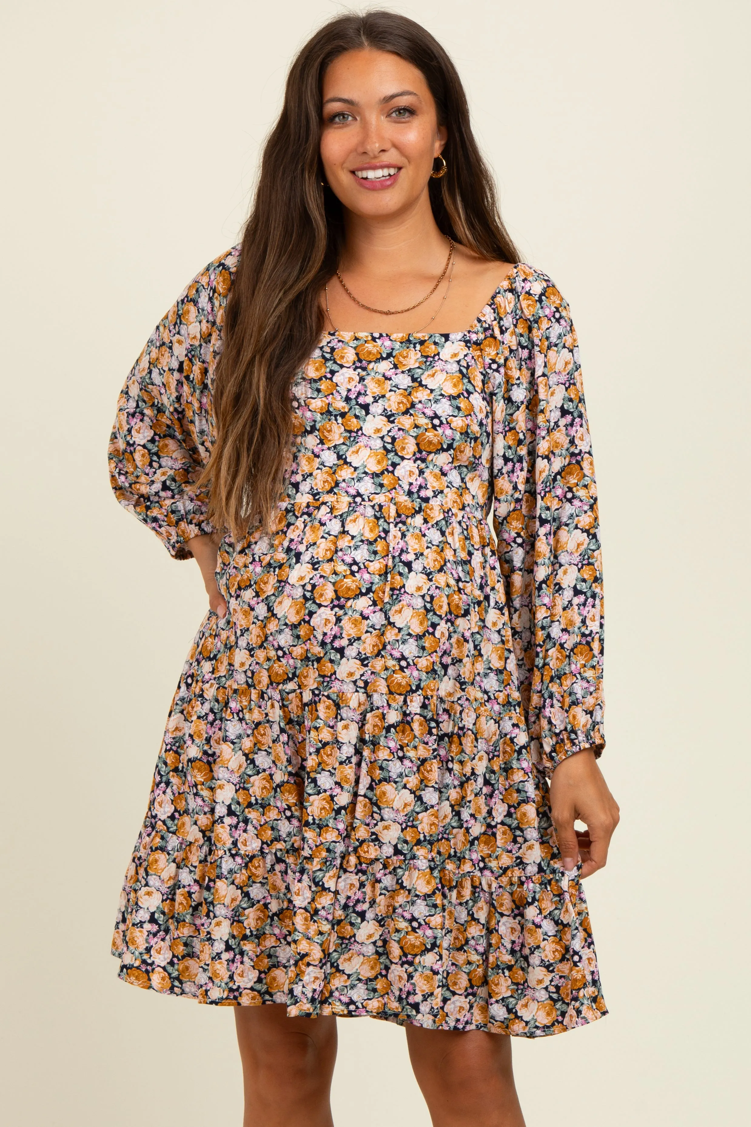 Yellow Rose Print Long Sleeve Maternity Dress sold by Pinkblush product image thumbnail 2
