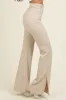 Cream Ribbed Split Flare Leggings sold by Pinkblush