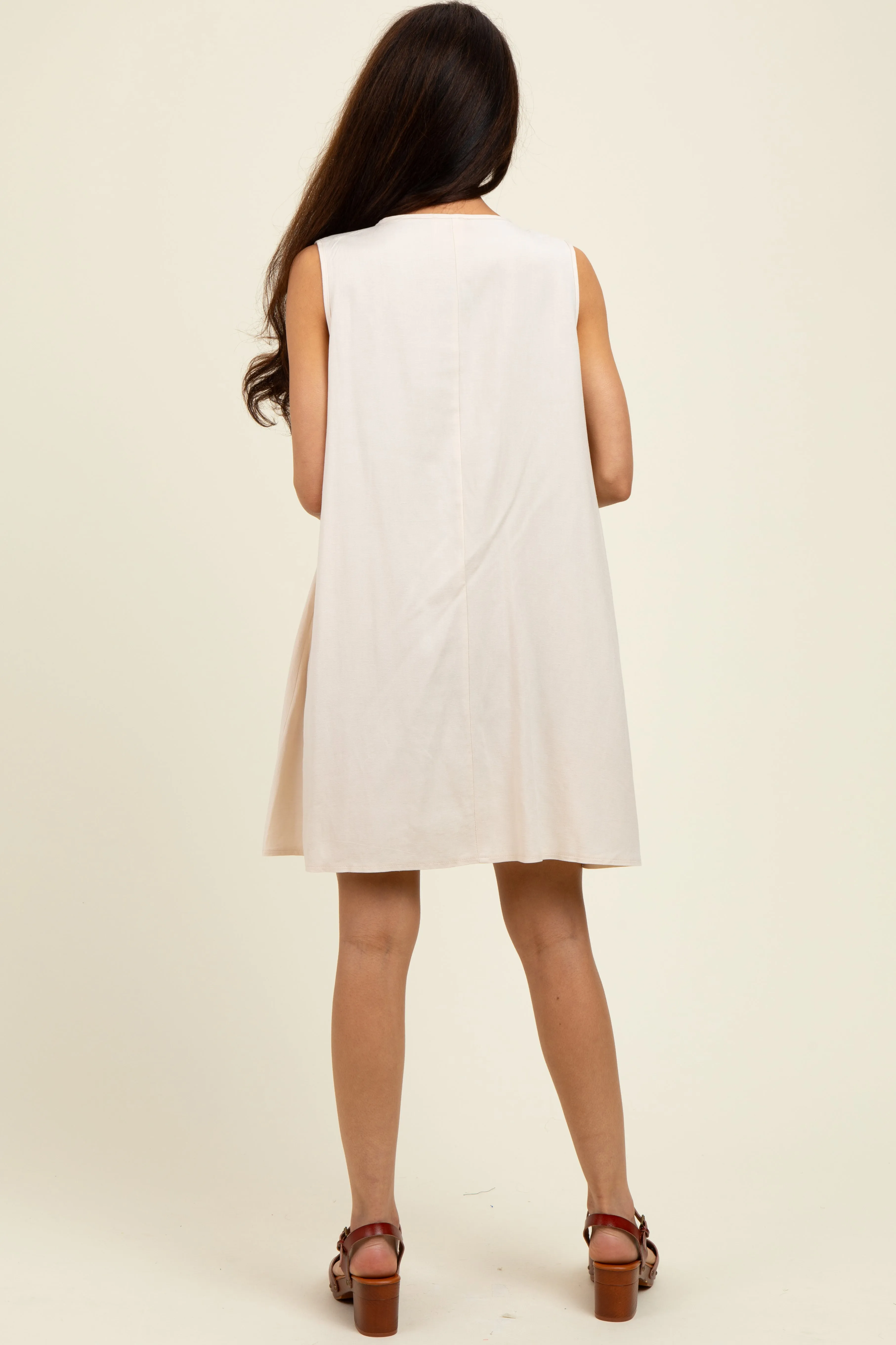 Cream Pleated Front Tie Linen Blend Dress sold by Pinkblush product image thumbnail 3