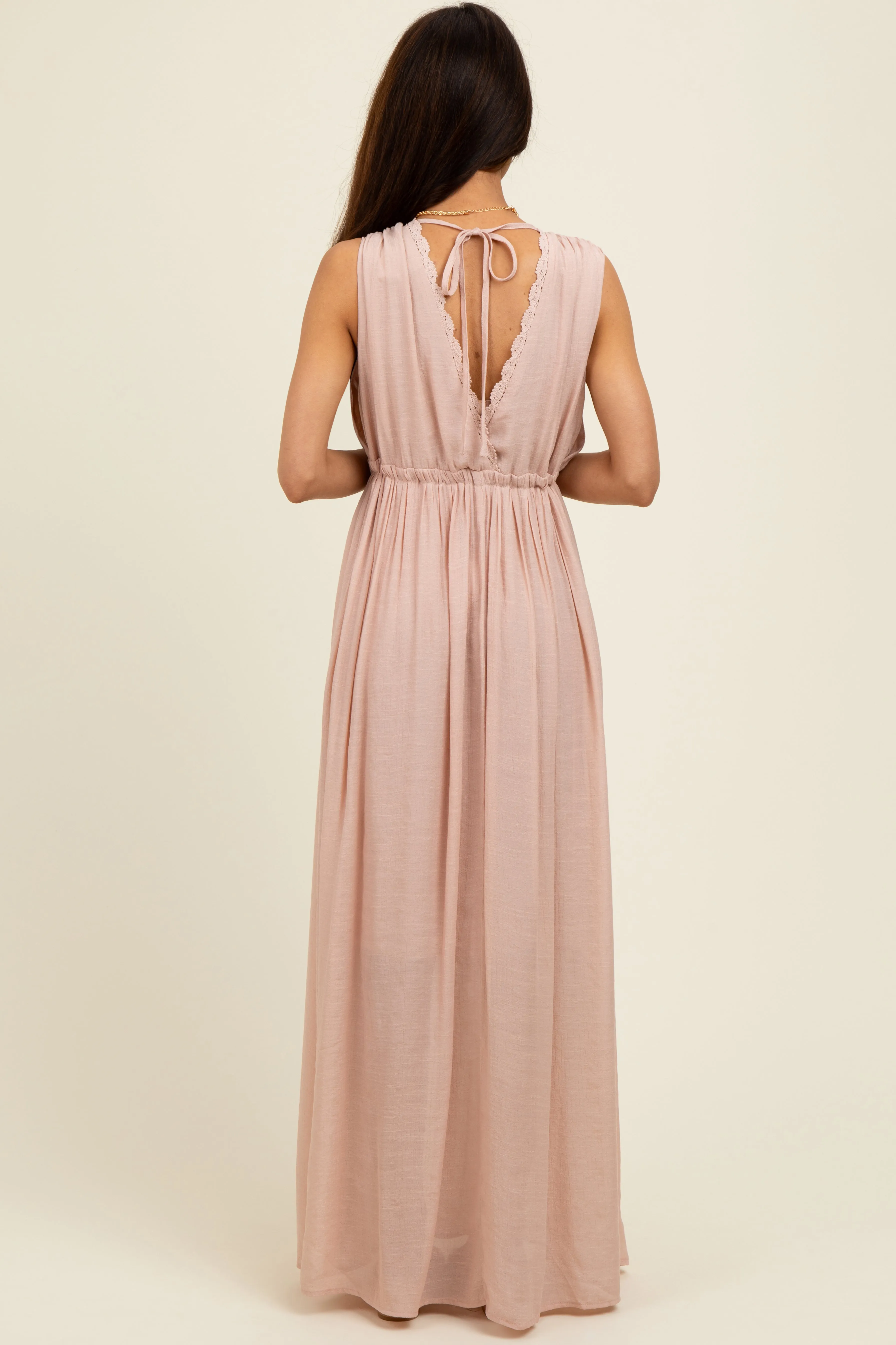 Light Pink Deep V-Neck Sleeveless Button Down Maxi Dress sold by Pinkblush product image thumbnail 3
