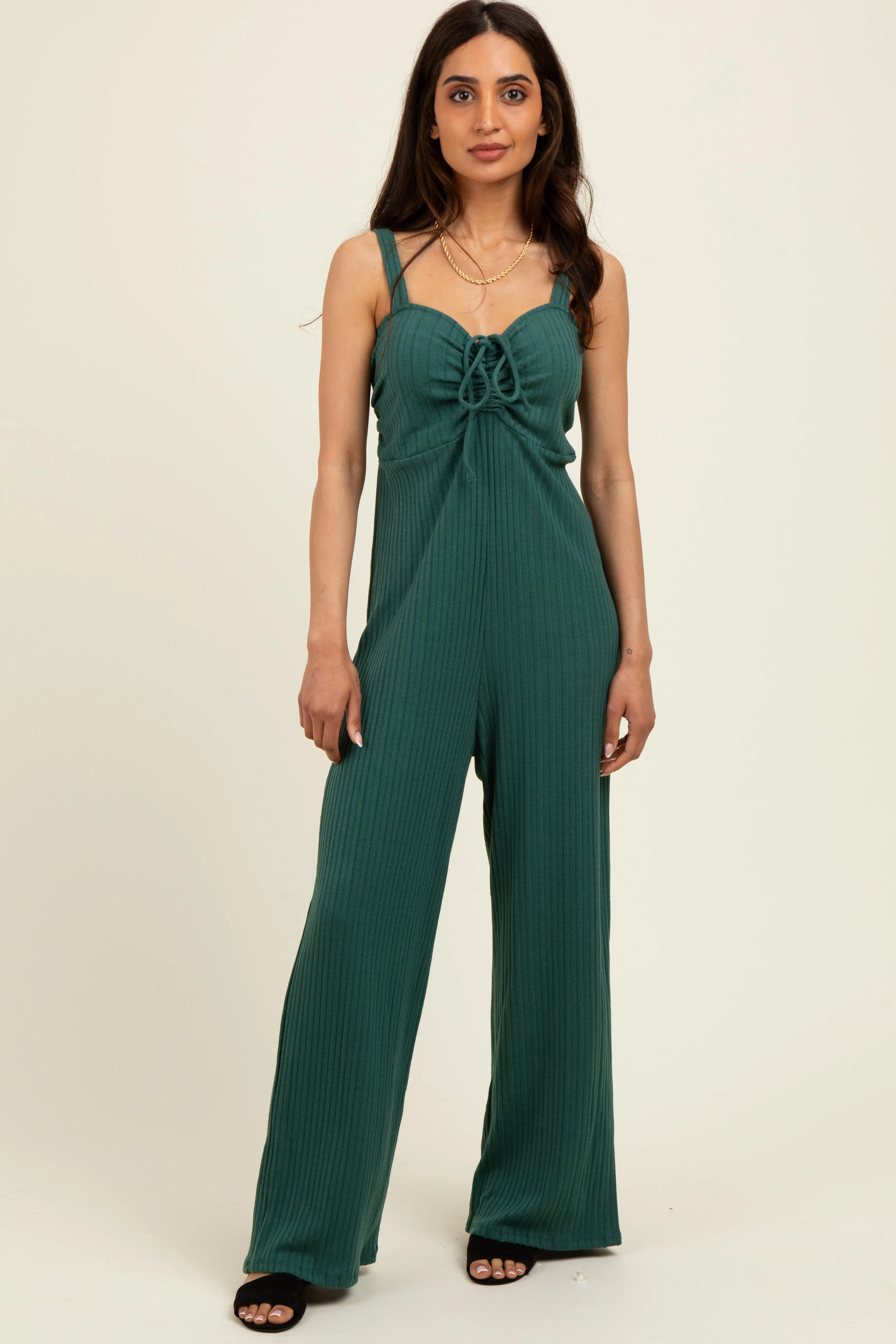 Forest Green Ribbed Cinched Front Jumpsuit sold by Pinkblush