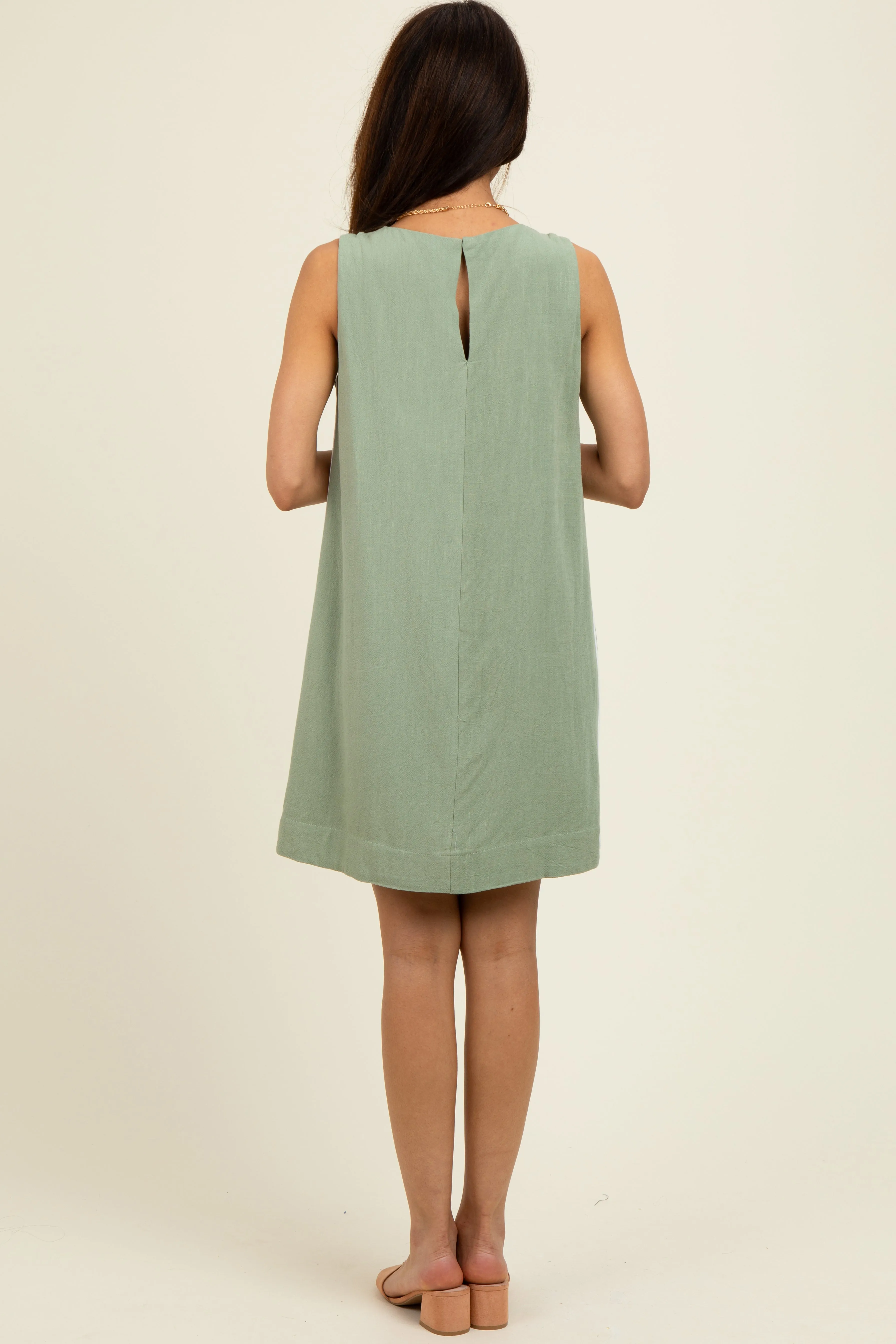 Light Olive Sleeveless Striped A-Line Mini Dress sold by Pinkblush product image thumbnail 3